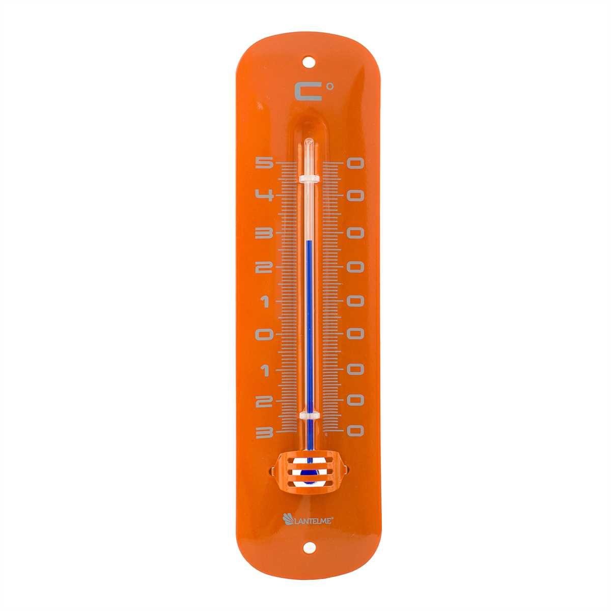 Lantelme Gartenthermometer Metall Retro Look Auswahl 6 Farben Thermometer für Garten Außen Innen, Temperaturanzeige -30 bis 50°C, 19cm Lang, Auswahl aus Farben gelb, grün, lila, pink, orange, rot