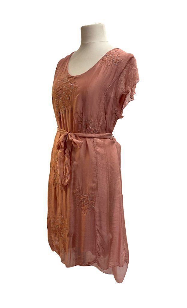 BZNA Sommerkleid Seidenkleid Sommer Herbst Altrosa Kleid mit Muster