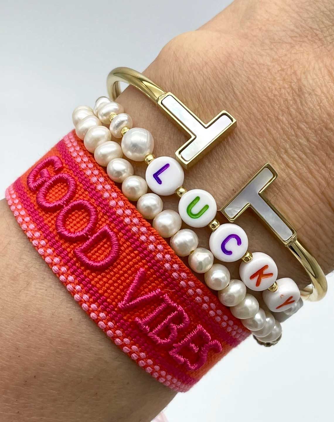 LS-LebenStil Armband Canvas Statement Armband Good Vibes Rot Pink Quasten bestickt (Baumwollarmband Webarmband Armbandliebe Freundschaftsarmband Freundschaftsba – Bild 5 von 5