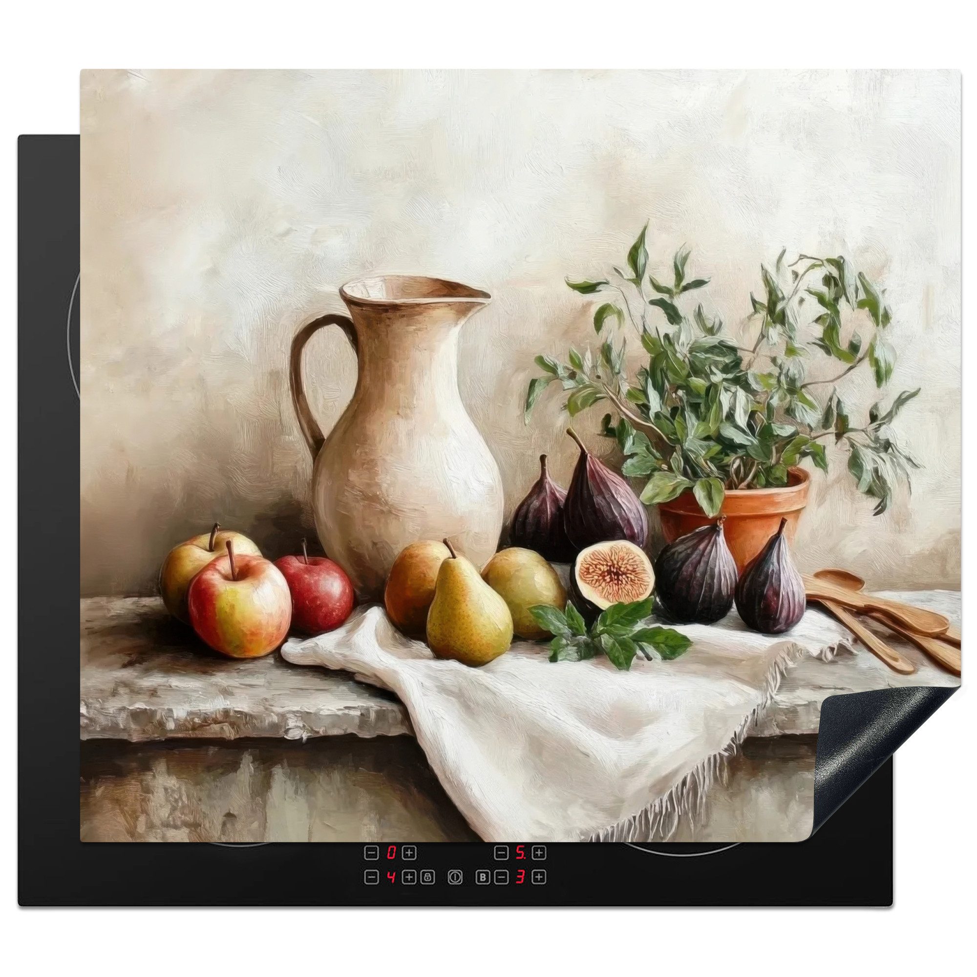 MuchoWow Herd-Abdeckplatte Obst - Kräuter - Ländlich, Vinyl, (1 tlg), Ceranfeldabdeckung Küche, Herdabdeckplatte Einteilig, 60x52 cm