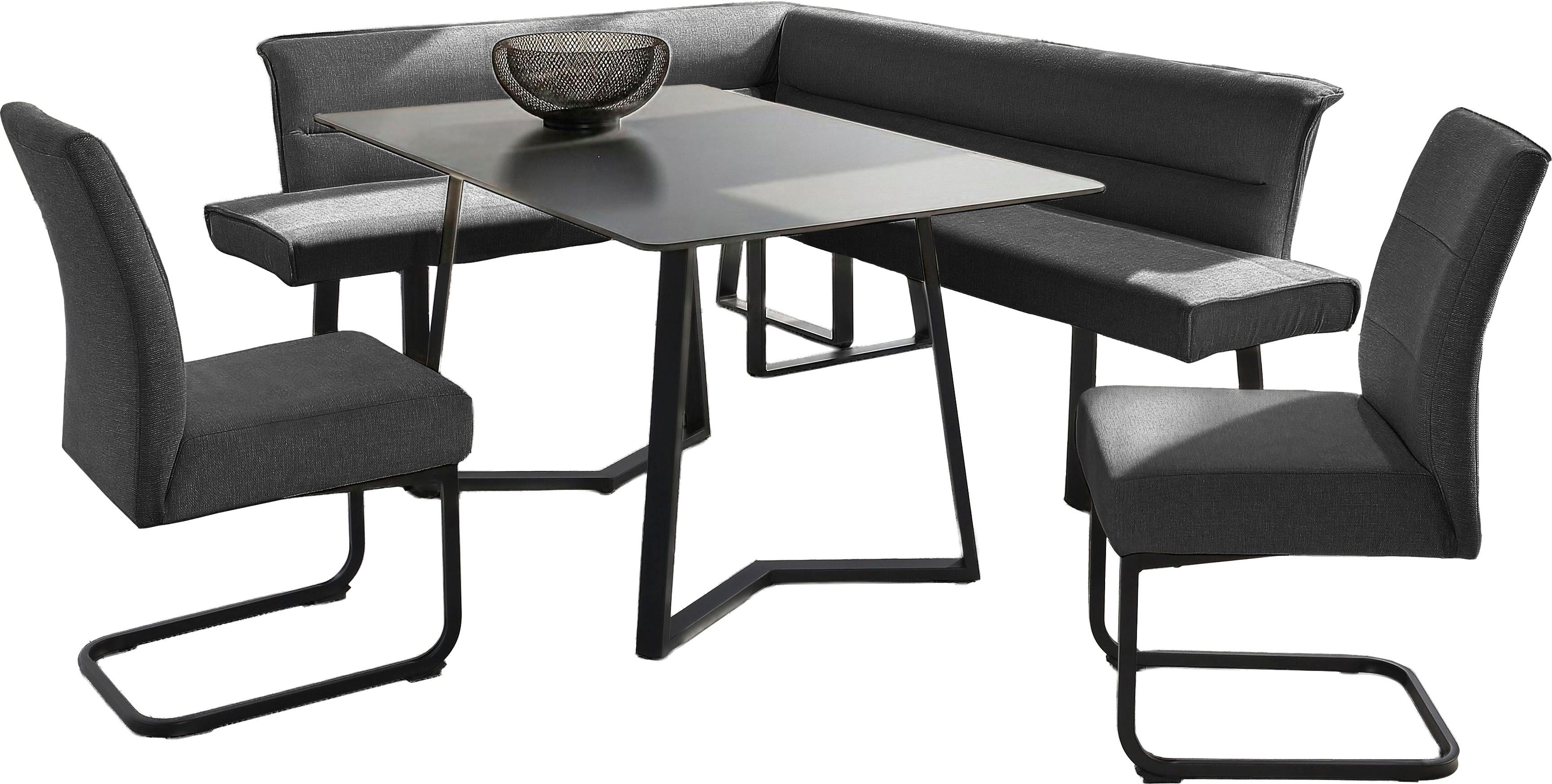 OTTO home Eckbankgruppe ENNO (Set, 4-tlg. Tisch, Bank und 2 Stühle), Taschenfederkern, Tisch (140x90cm) schwarz, Bank und Stühle anthrazit oder beige