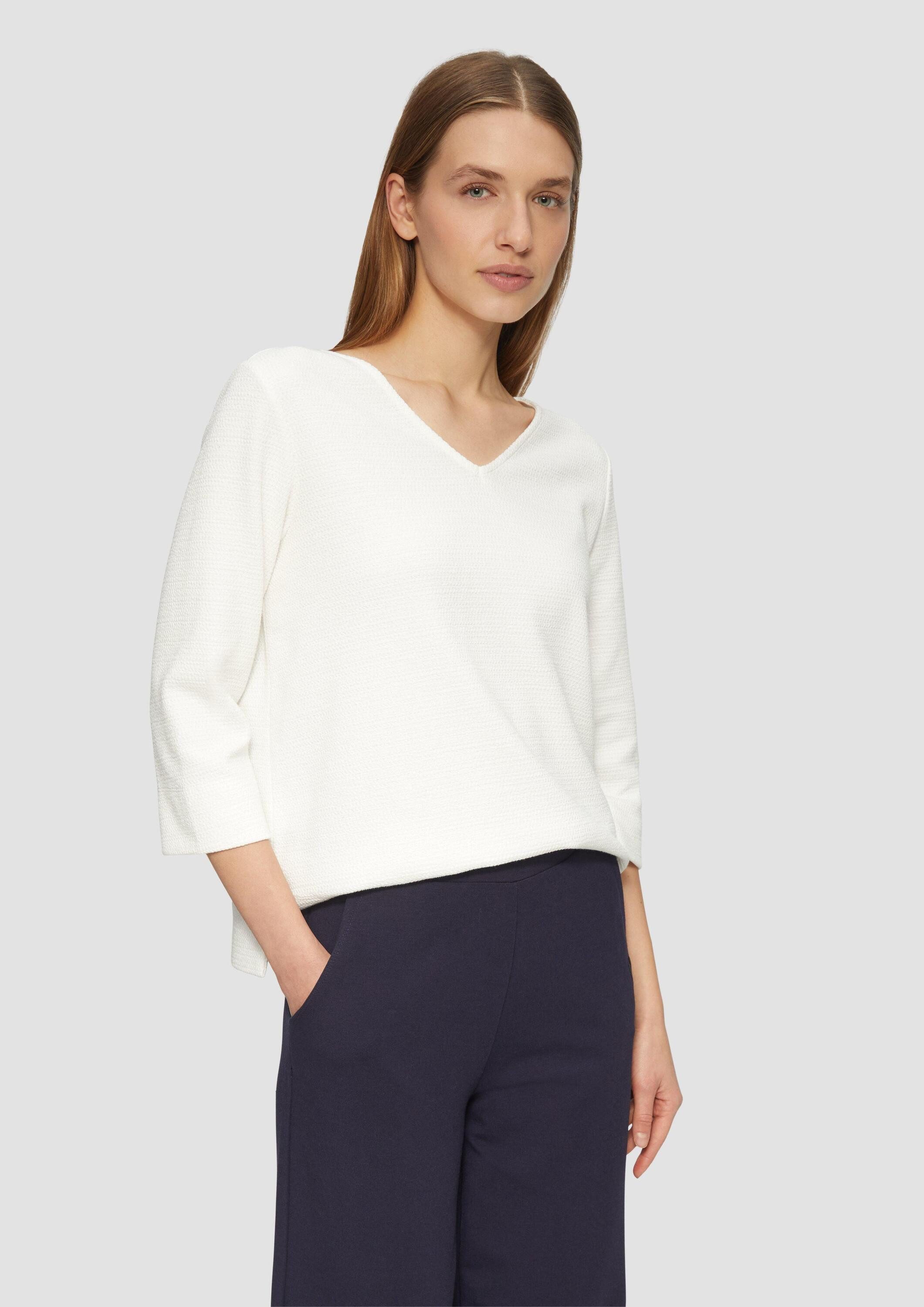 s.Oliver 3/4 Arm-Pullover Sweatshirt Strukturiertes Jersey-Sweatshirt mit V günstig online kaufen