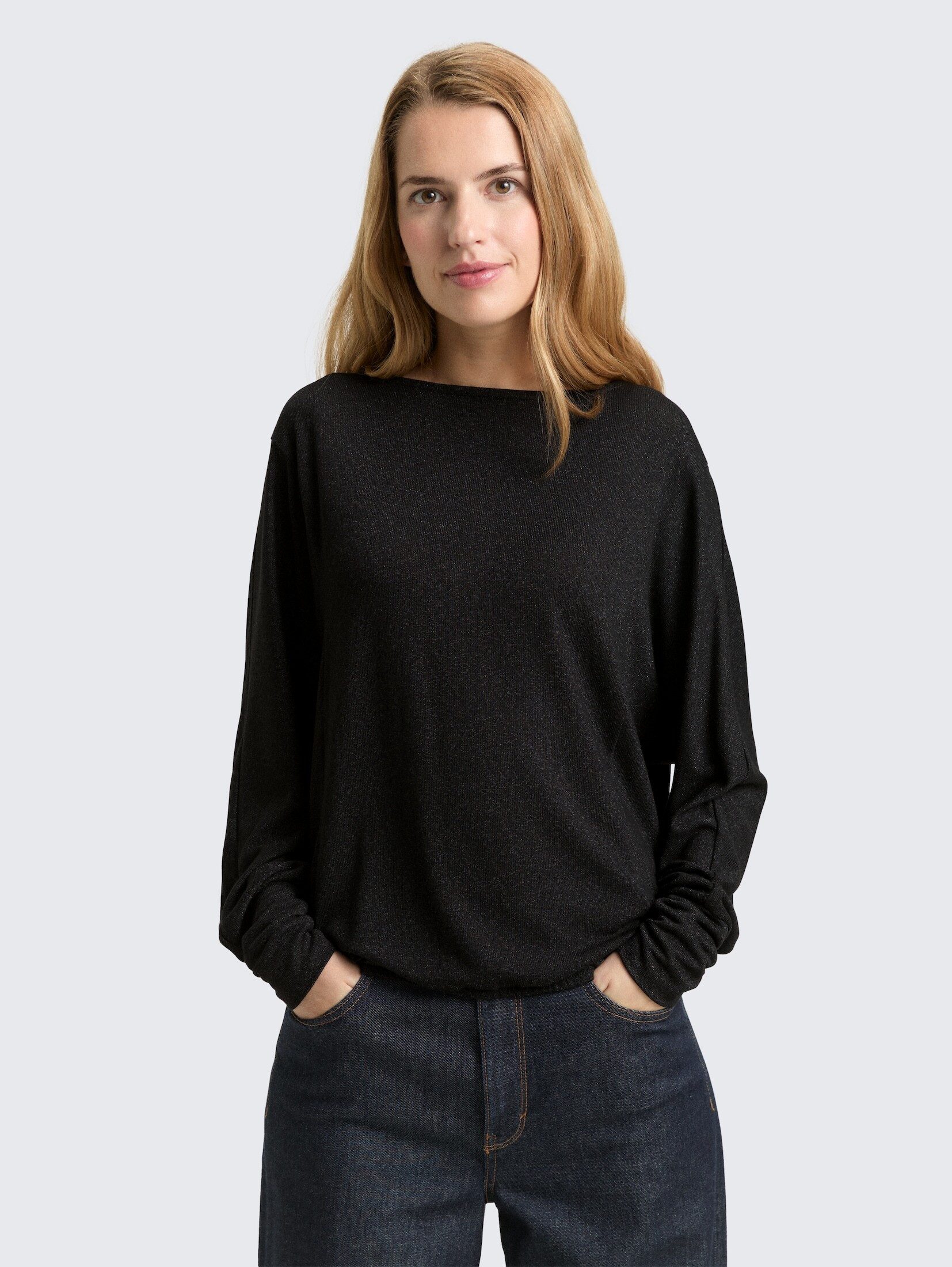 TOM TAILOR Langarmshirt T-Shirt Loose Fit Langarmshirt mit Glitzer-Effekt günstig online kaufen