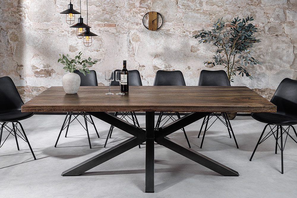 riess-ambiente Esstisch GALAXIE 200cm taupe braun/schwarz – lackiertes Massivholz, Industrial, großer Holztisch mit Sternengestell aus Metall – ideal für 8 Personen
