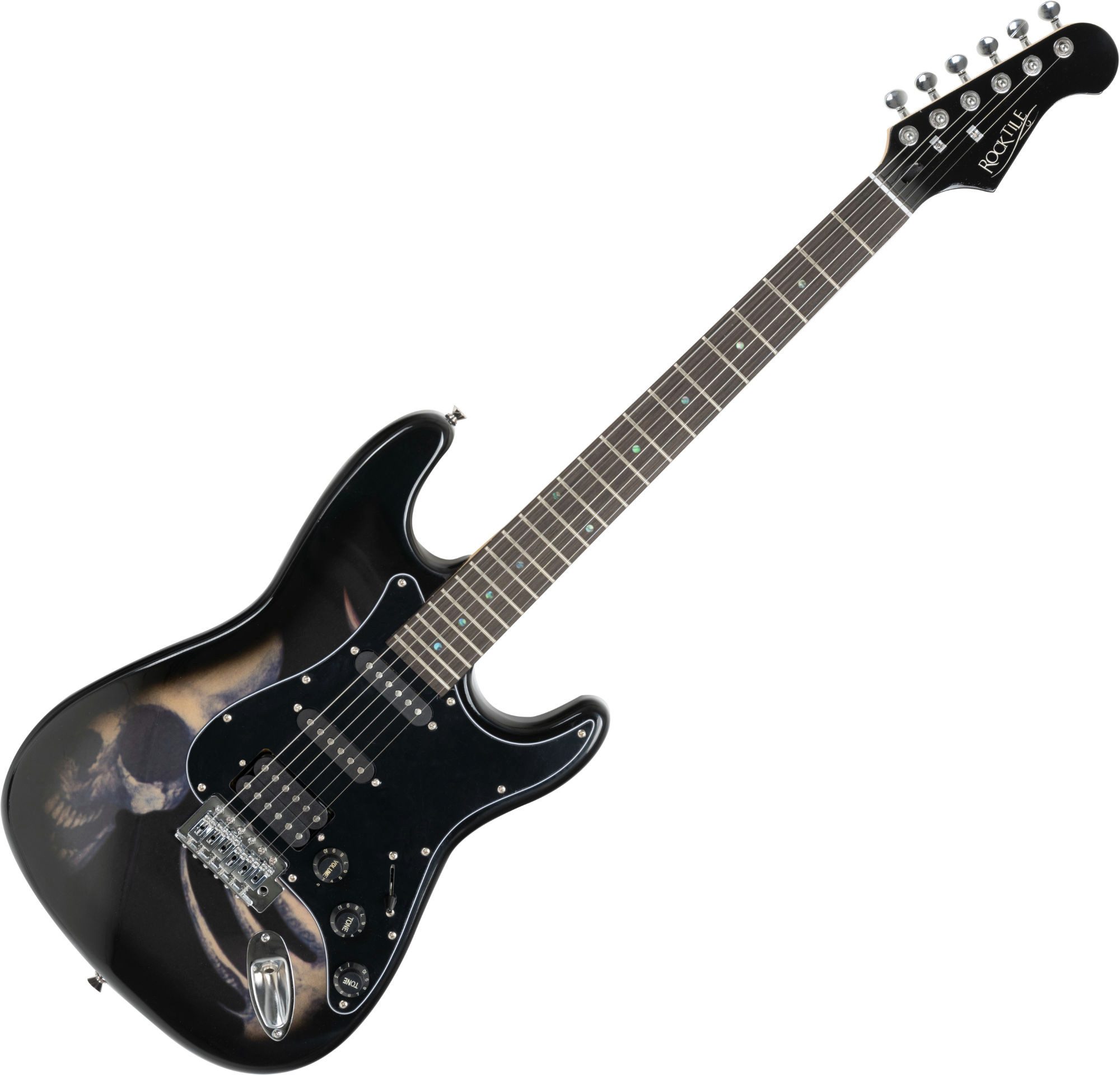 Rocktile E-Gitarre Pro ST60-SK E-Gitarre "Skull", ST-Style, Vintage String Thru Tremolo