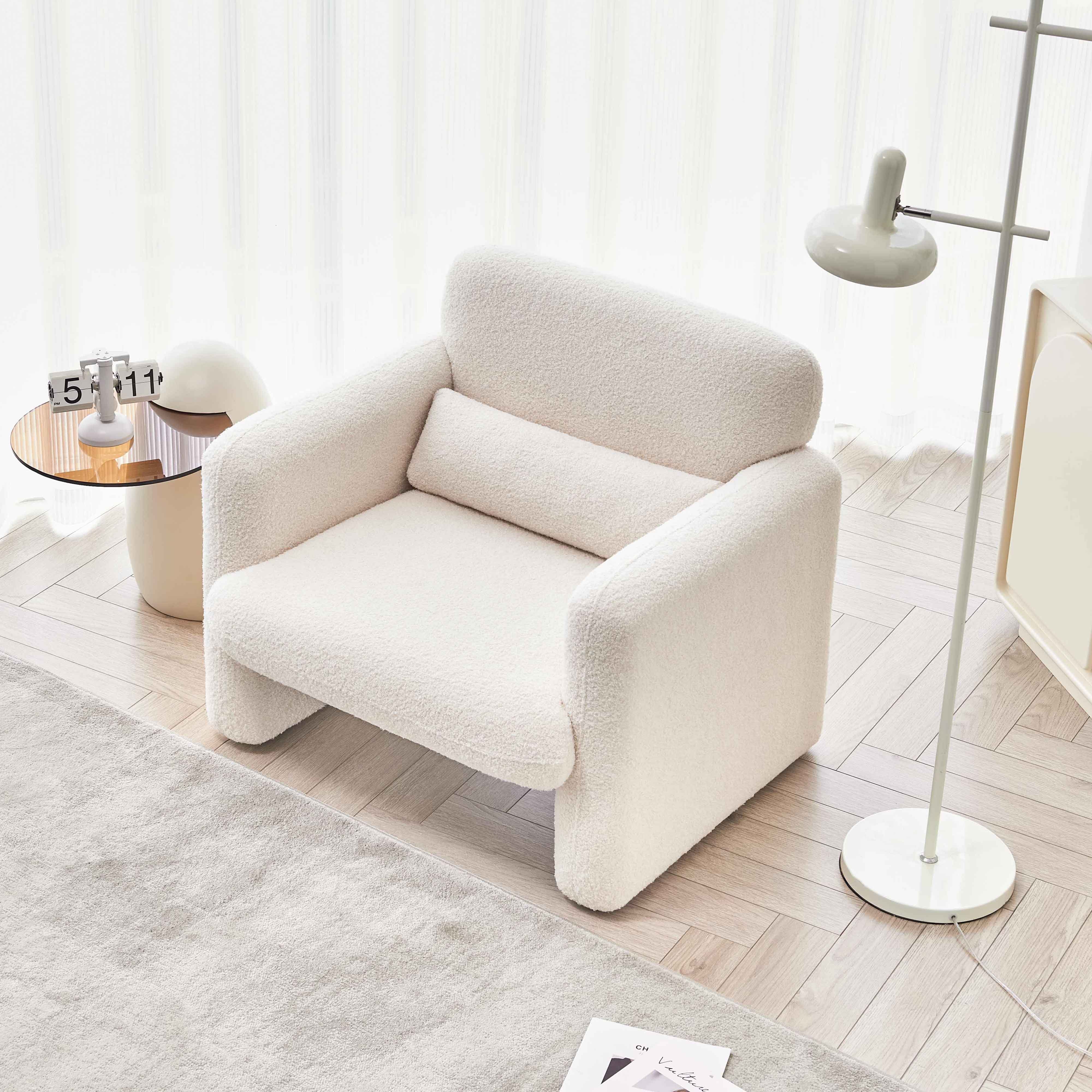 OKWISH Loungesessel Polsterstuhl Einzelsofa Sessel Schlafsessel Relaxsessel (mit beweglichem Lendenkissen, Lammwolle), Hochelastische Sitze beige