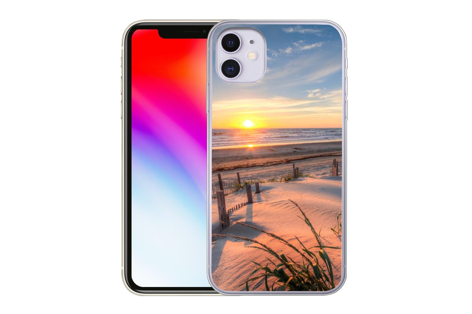 MuchoWow Handyhülle für Apple iPhone 11 Strand - Meer - Düne - Sonnenuntergang - Landschaf, Smartphone-Bumper, Print, Handy Schutzhülle Dünn