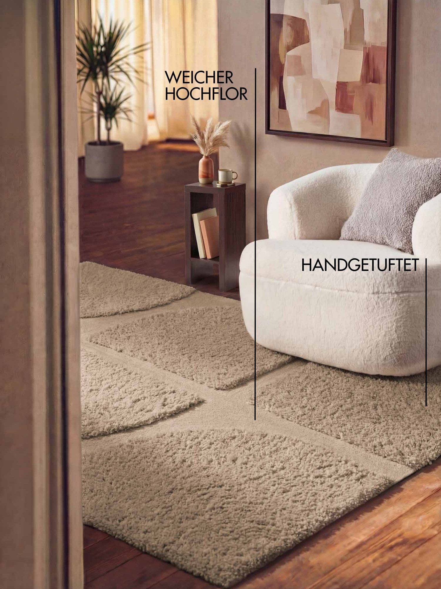 Ted Baker Hochflor-Teppich Jasper, auch in rund, rechteckig, Höhe: 25 mm, Hoch-Tief-Struktur, Weich, Shaggy, Modern, Wohnzimmer, Schlafzimmer