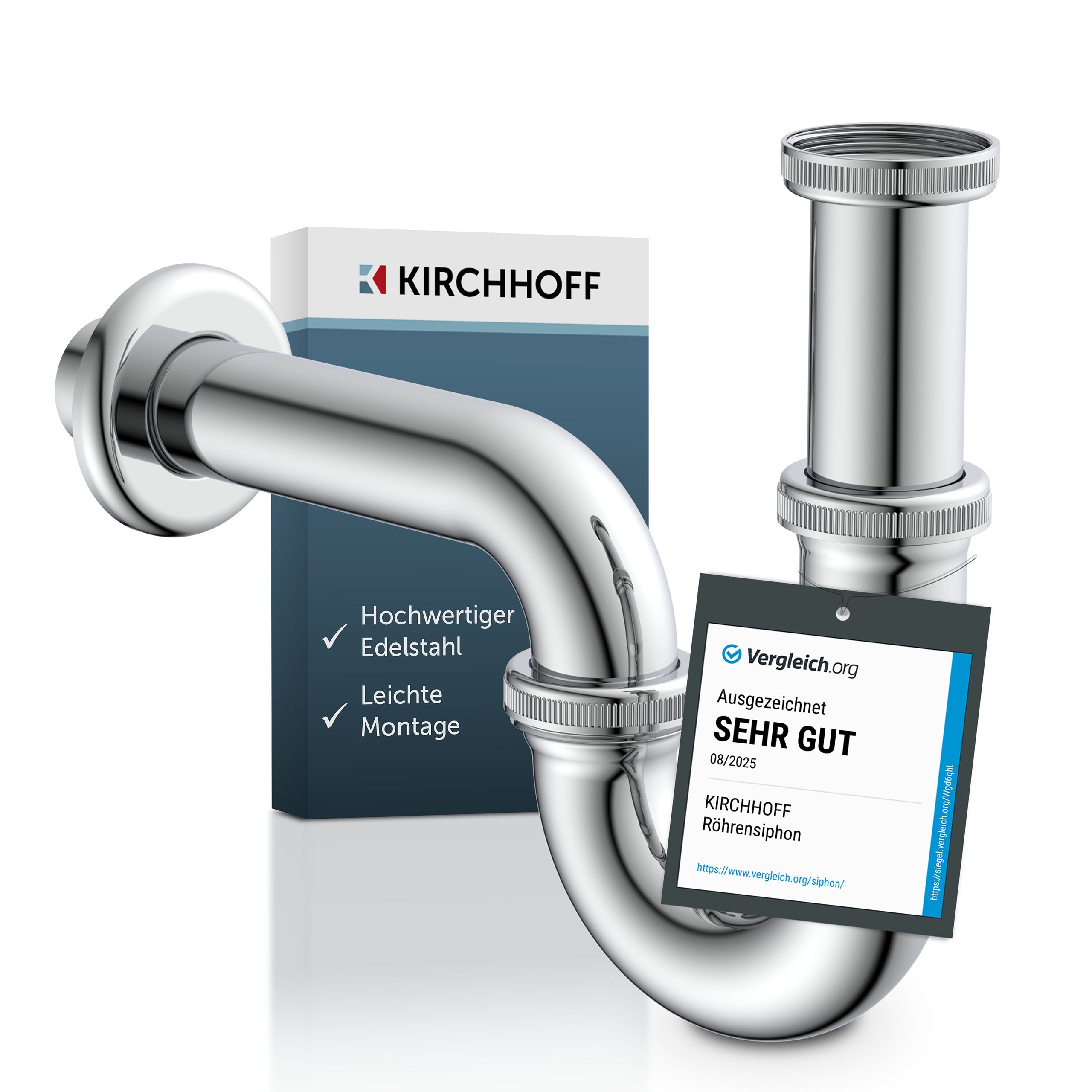 Kirchhoff Siphon Röhrensiphon, Chrom, 1 1/4" x 32 mm