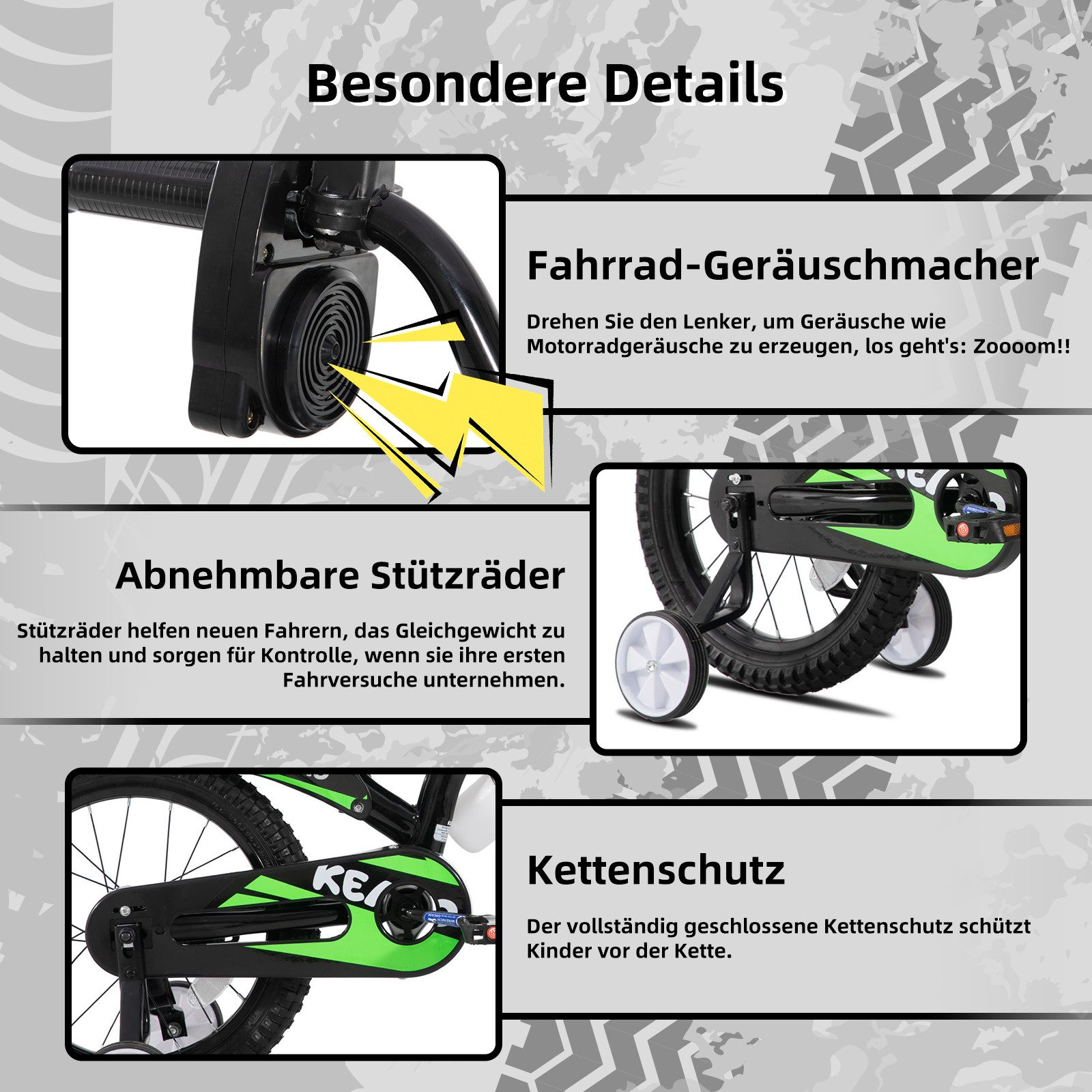 JOYSTAR Kinderfahrrad 12/16 Zoll fahrrad im Motorradstil für 3-8 Jahren Jungen und Mädchen, mit Stützrädern, Getränkehalter und Schutzblechen