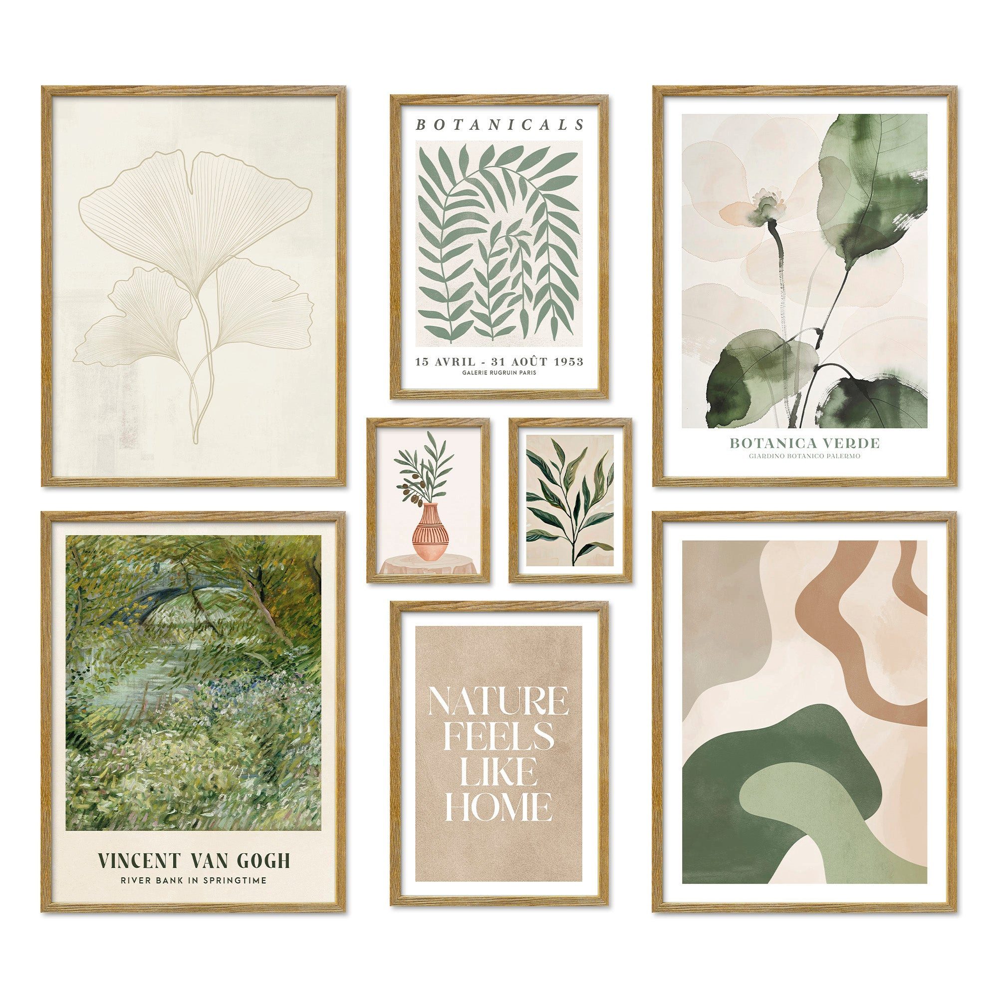 ARTFAVES Bilder-Collage Poster Set Botanica Verde I mehrteilige Bilderwand I Wandbilder Abstra, (Wandbilder modern, 8 St)