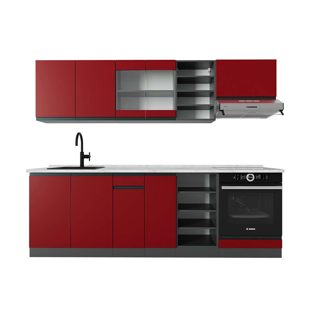 Vicco Küchenzeile R-Line, Rot/Anthrazit, 240 cm, günstig online kaufen