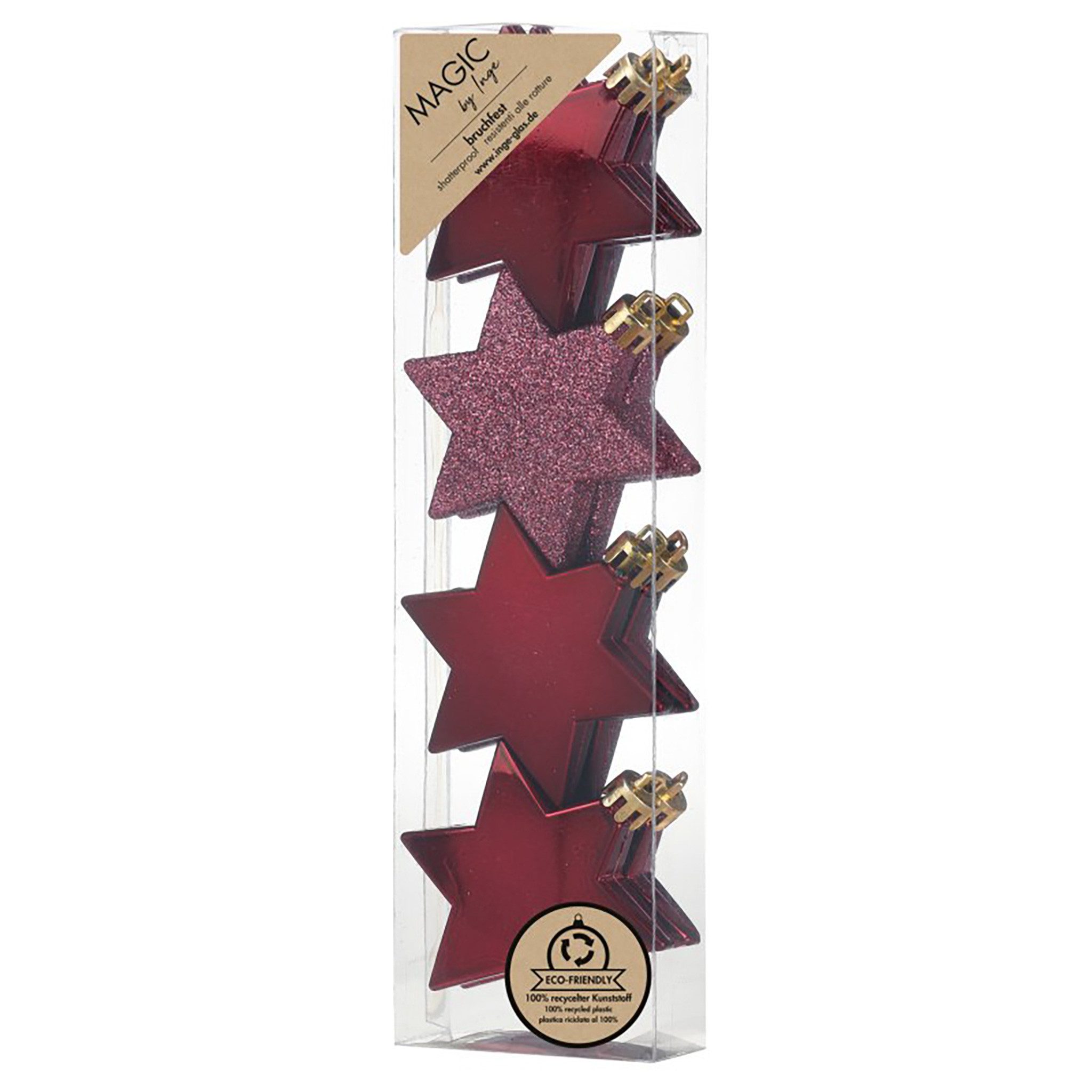 MAGIC by Inge Christbaumschmuck, Christbaumschmuck Sterne 6cm Kunststoff 8er Set - Bordeaux Red