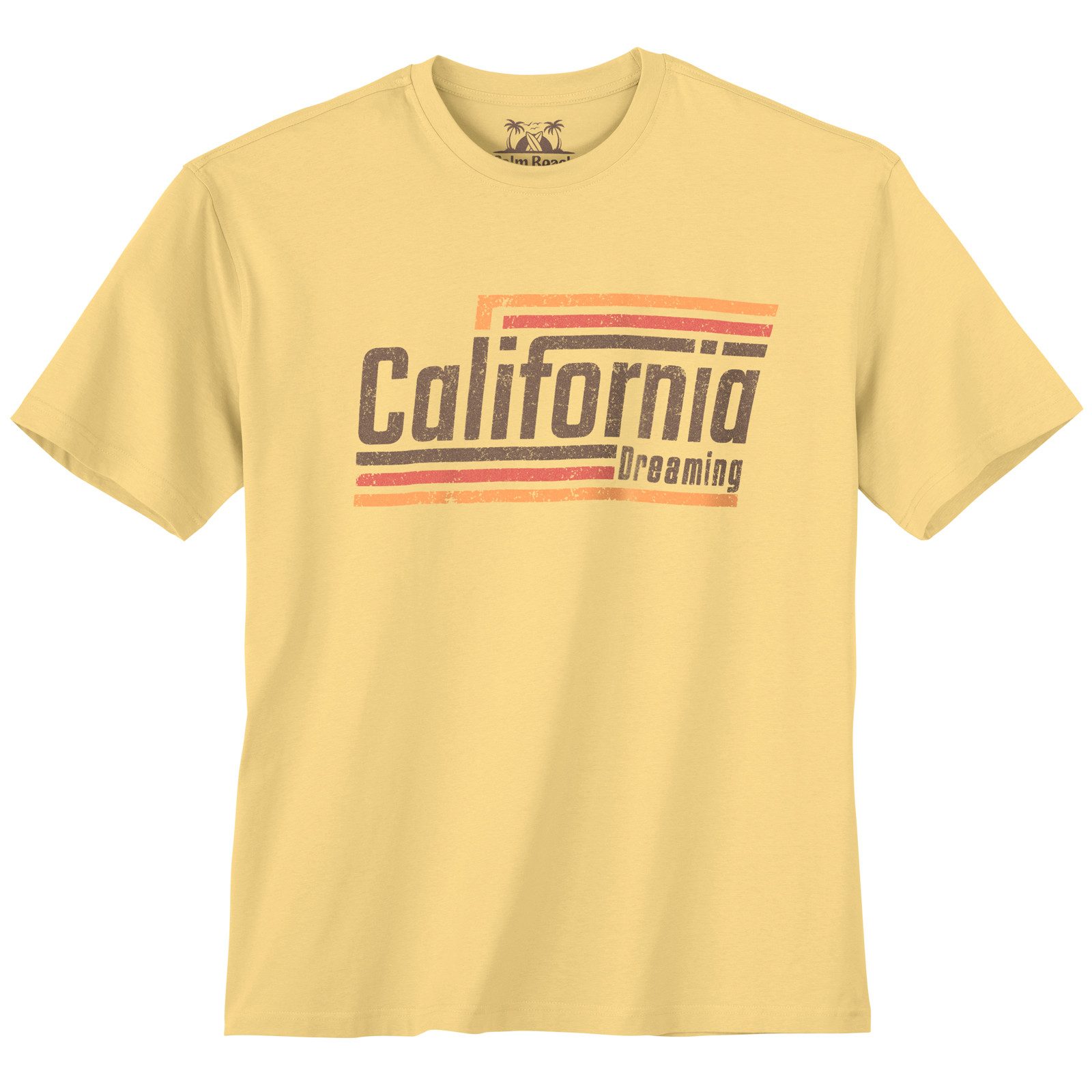 Print-Shirt Calm Beach Übergrößen T-Shirt gelb California Dream