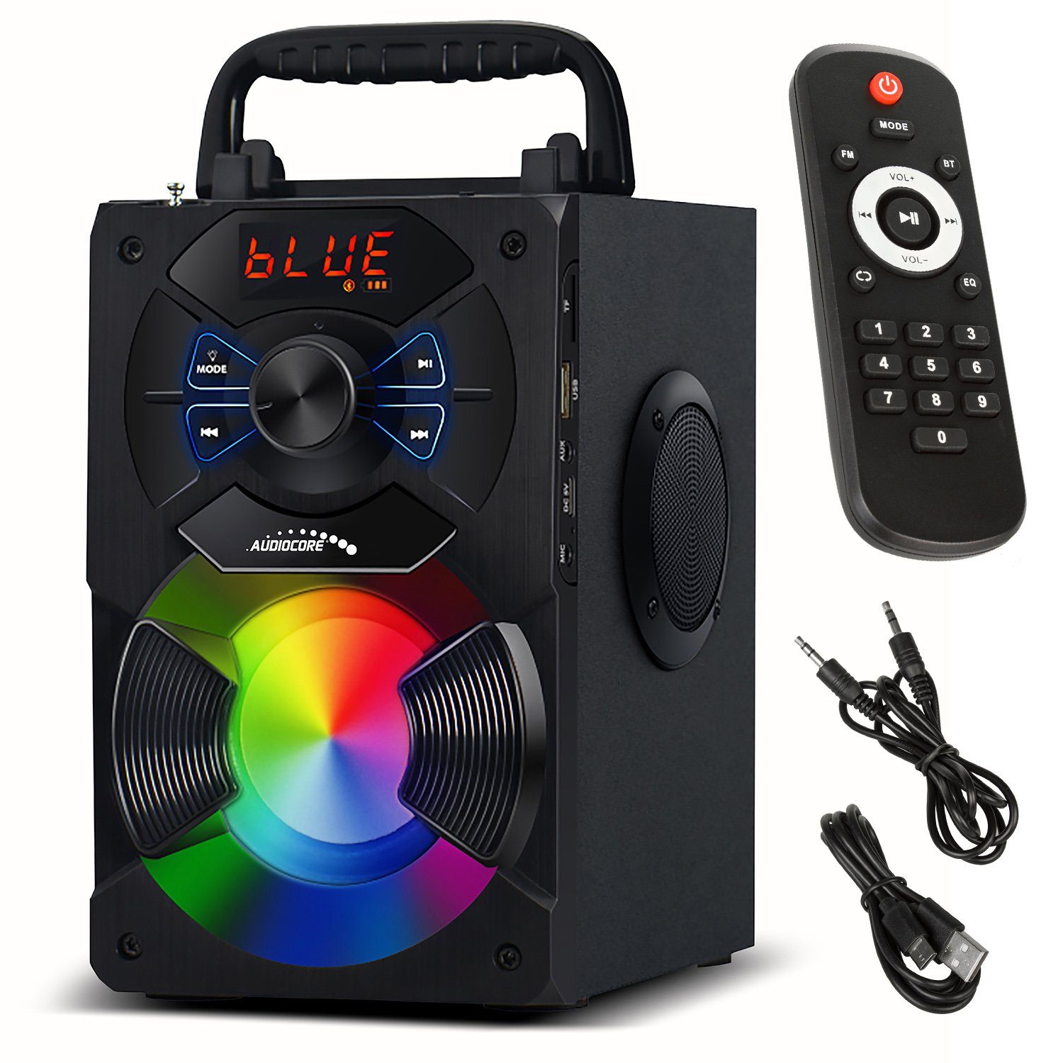 Audiocore AC730 Bluetooth-Lautsprecher (11 W, inkl. Fernbedienung, Equalizer, Mikrofon, USB, AUX, MicroSD, FM Radio)