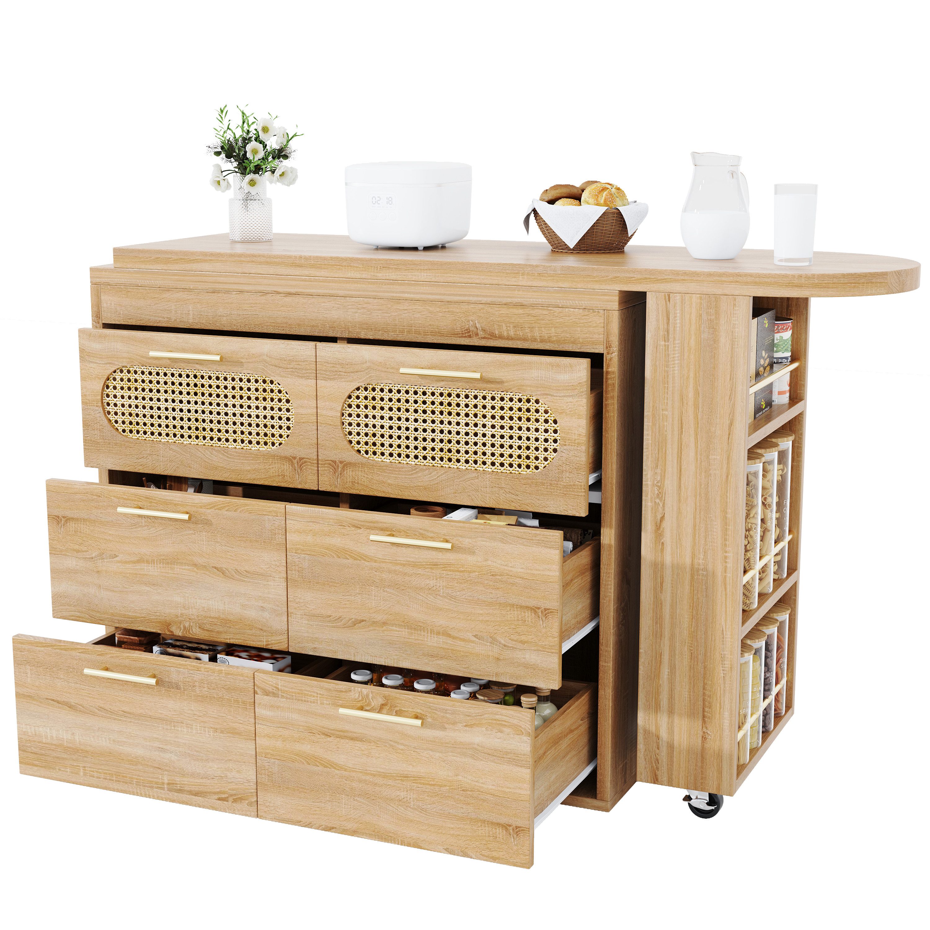 MODFU Bartisch 360° Drehbarer Bartisch,Kücheninsel, Reversibel Tisch (PE Rattan Türen, mit Kippsicherung, viel Stauraum, 1-St)