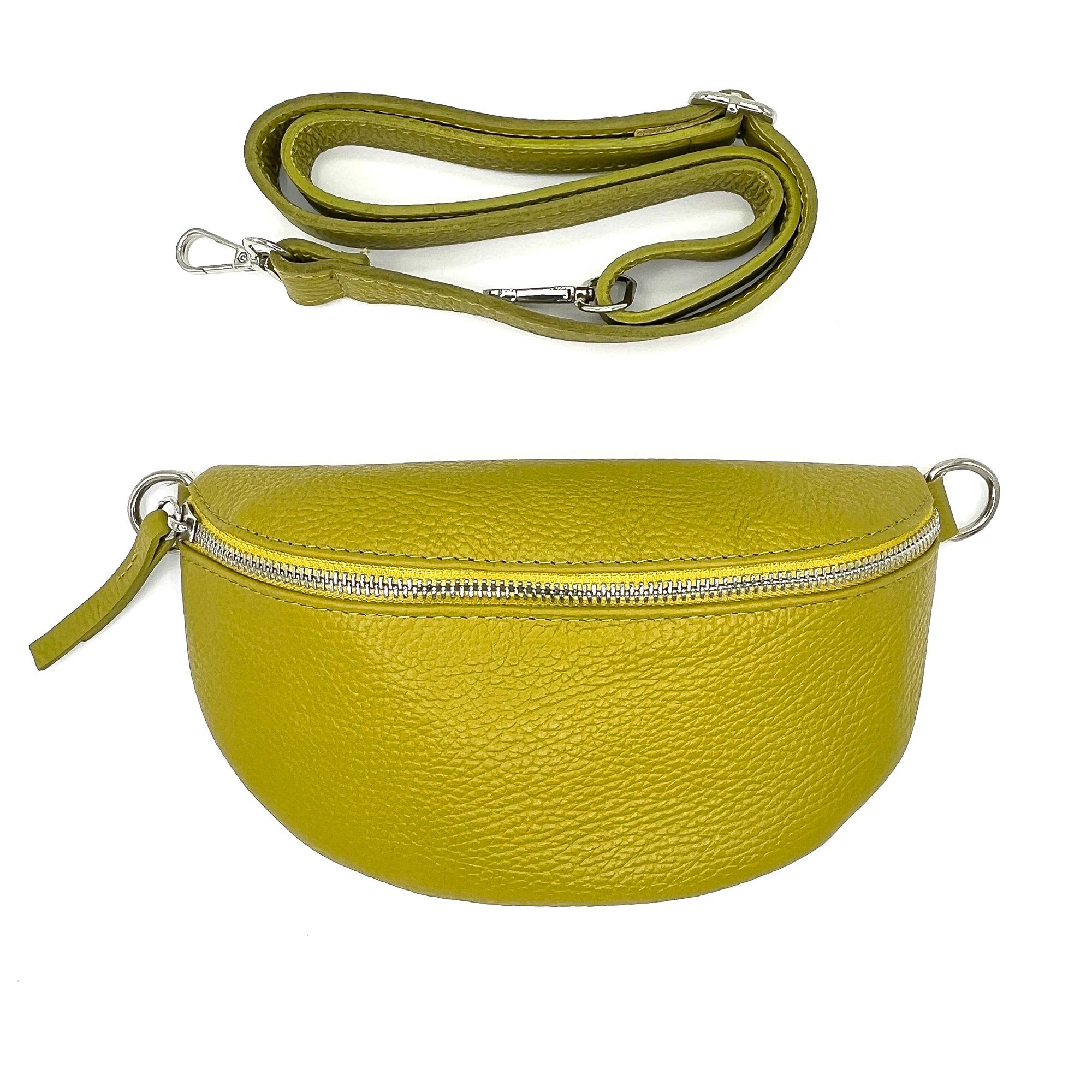 lePelou Bauchtasche TONI, echt Leder, made in Italy, abnehmbarer Umhängeriemen, silbernes Metall Limette