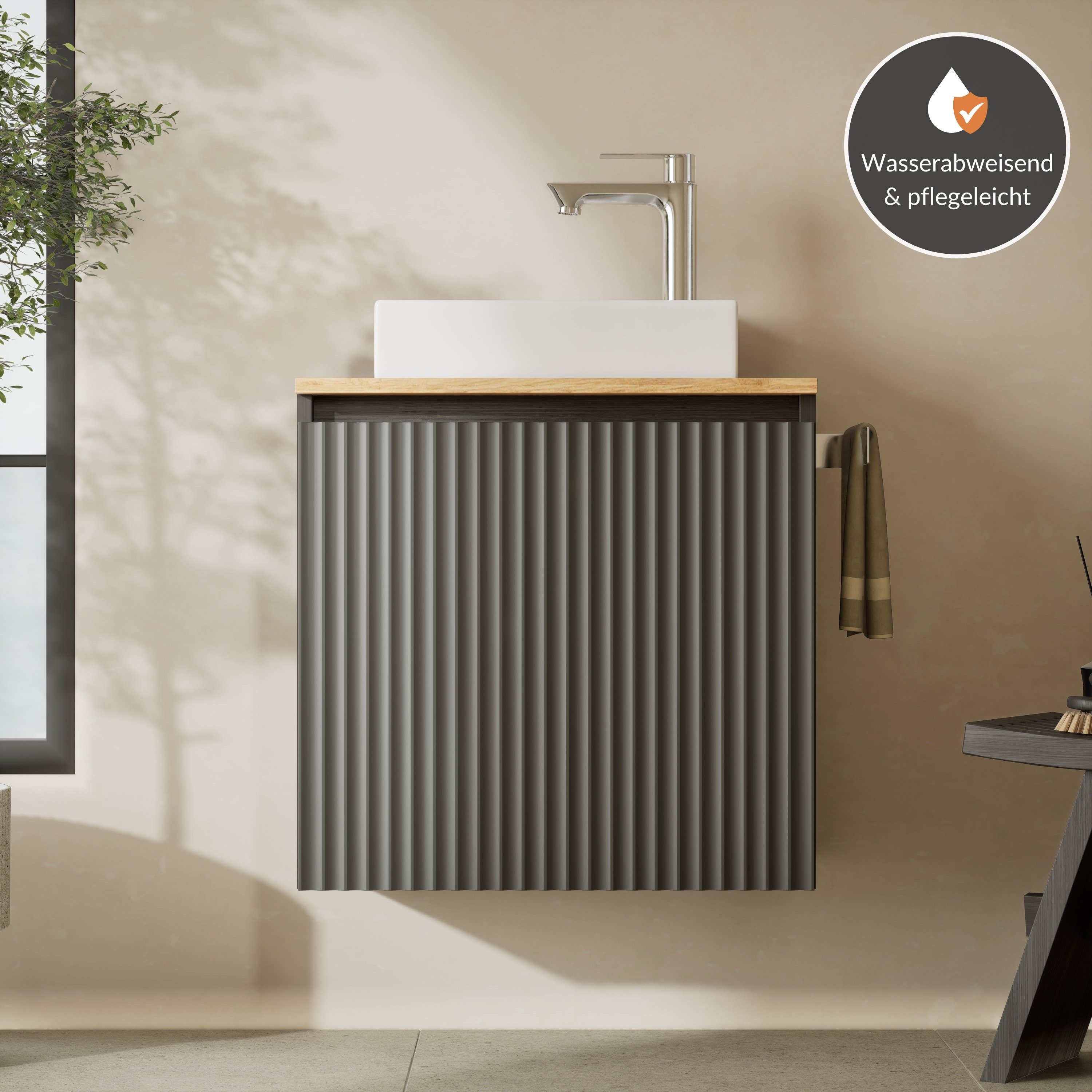 Planetmöbel Waschtisch Waschtisch 56 cm (Badmöbel-Set für Gäste WC & Bad, moderner Waschtischunterschrank mit Waschbecken), Soft-Close und wählbare Waschtischplatte
