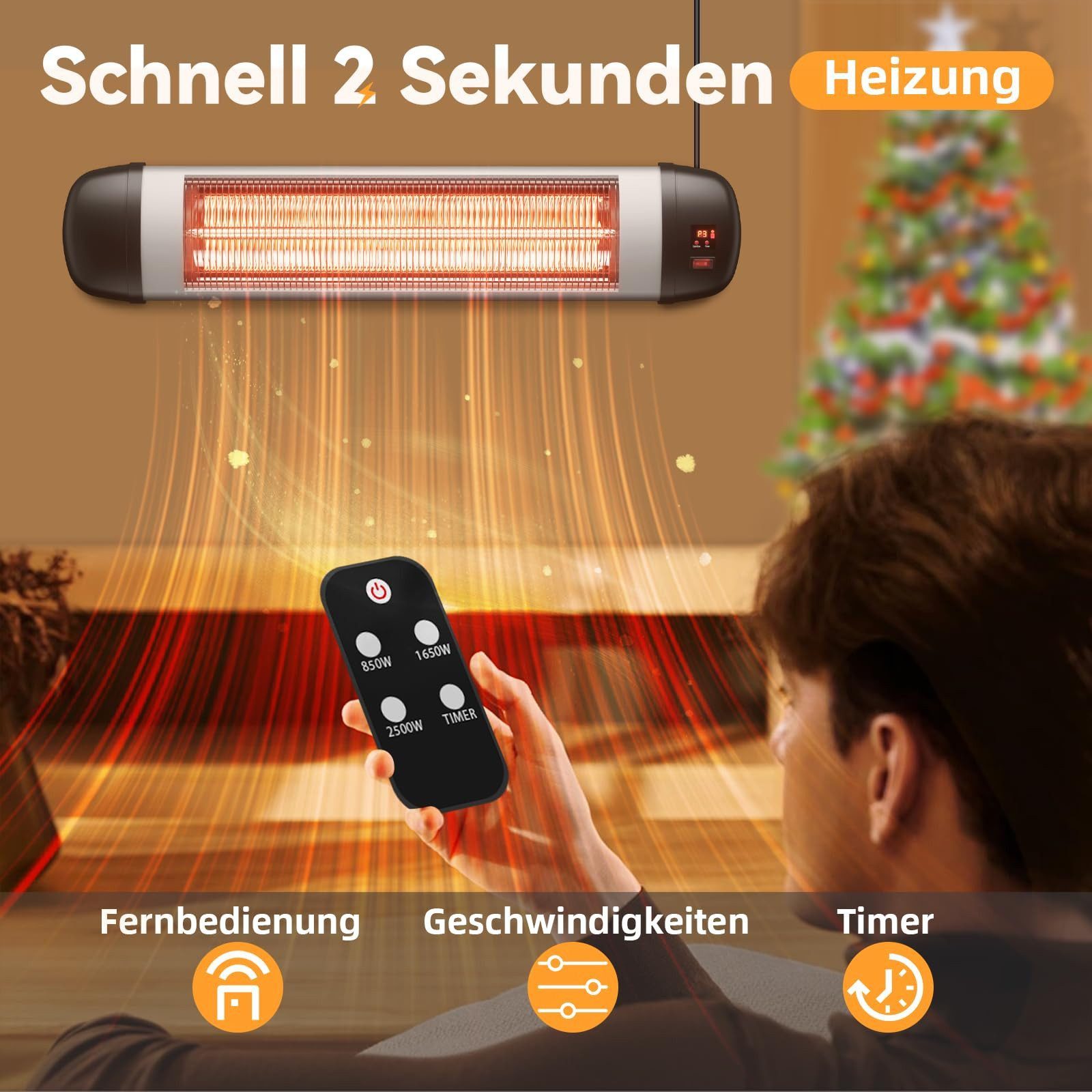 Nettlife Infrarotstrahler infrarot heizstrahler draußen 2500W mit Fernbedienung Wandmontage, 2500 W, Wärmestrahler Terrasse elektrisch mit 3 Heizstufen für Balkon Terrasse
