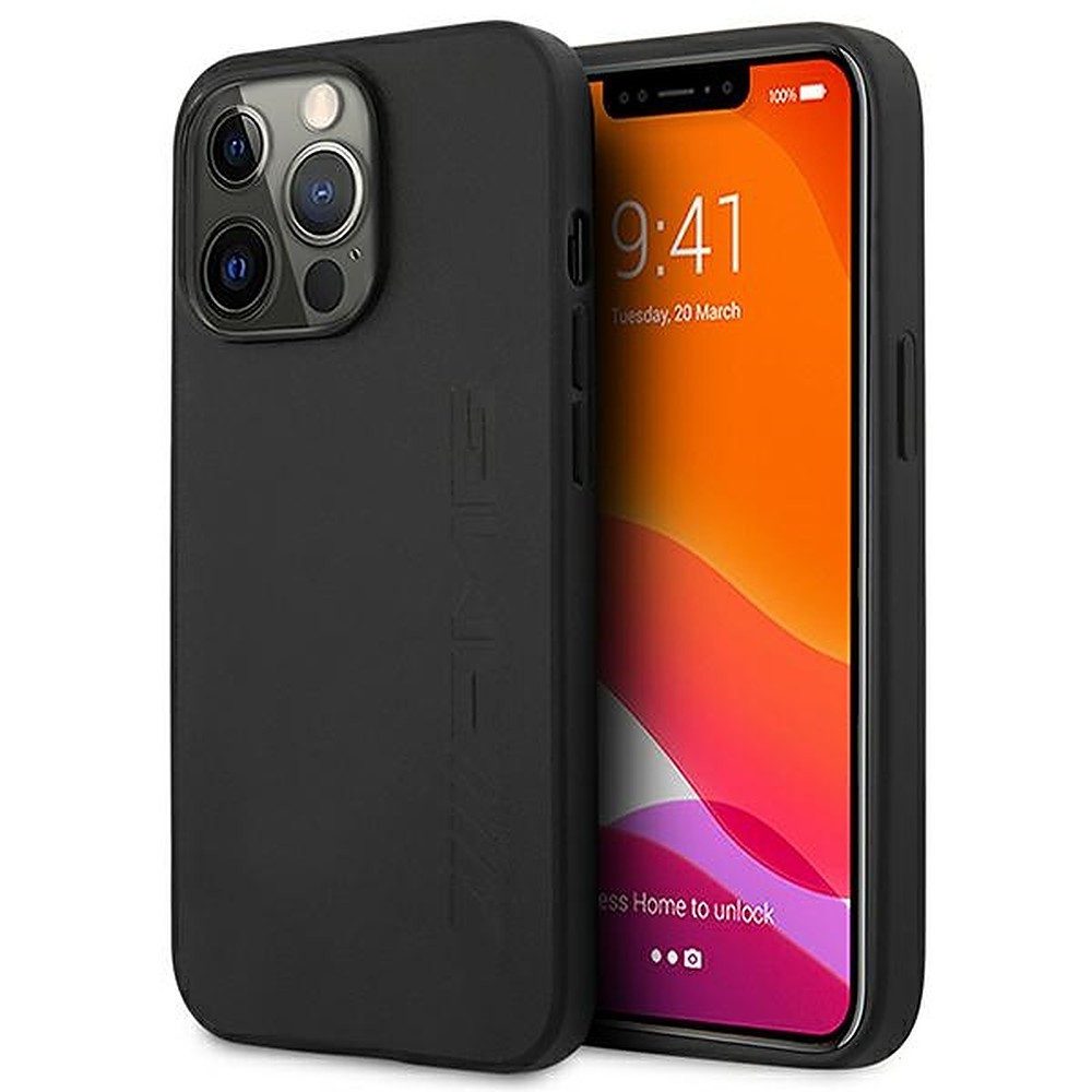 Mercedes Handyhülle Schutzhülle Hartschale Smartphonehülle 6,1 Zoll, Echtleder, geprägtes AMG Logo, TPU-Kanten