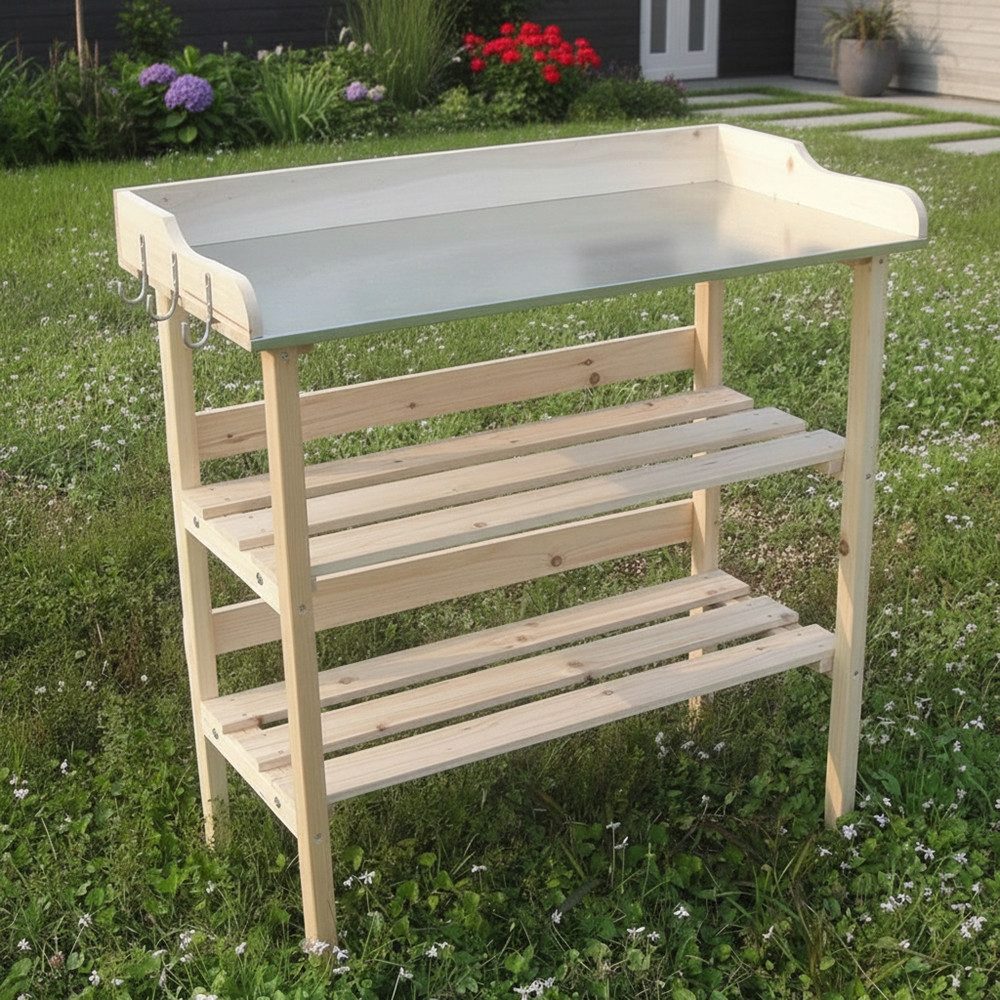Feel2Home Pflanztisch Pfanztisch Holz Gartentisch Gärtnertisch Gartenarbeitstisch (Stück, 1-St., Gärtnertisch), Holzstärke 25 mm 15 mm und 11 mm