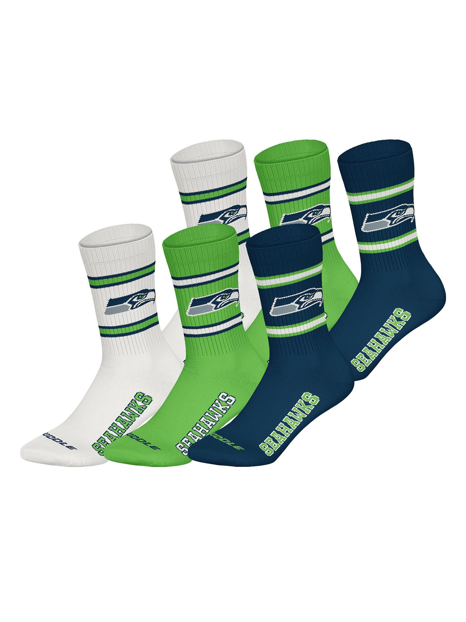 HUDDLE Freizeitsocken Seattle Seahawks Crew (6-Paar) Casual Socken, Alltagssocken, Bequeme Socken