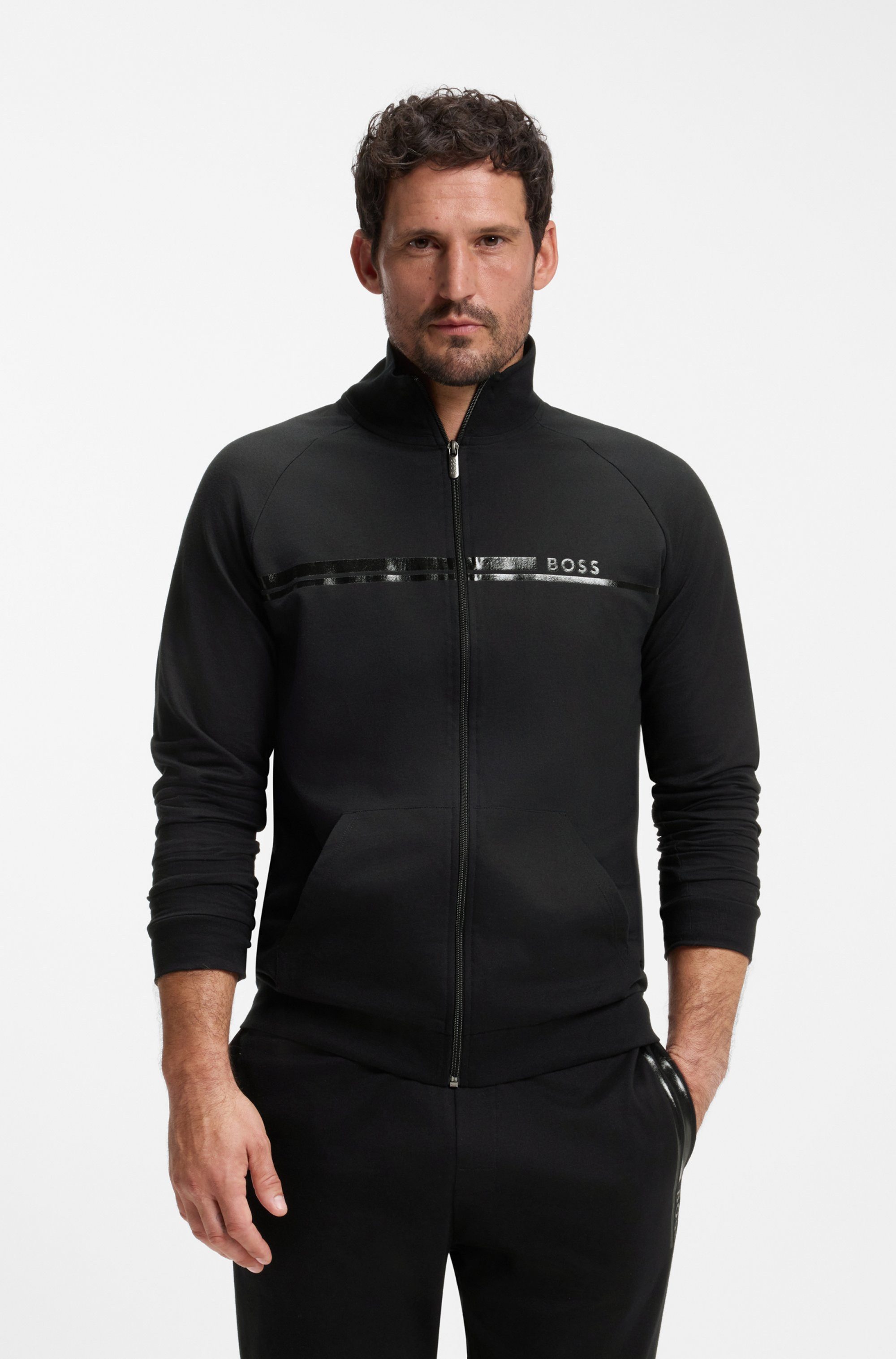 BOSS Sweatjacke Authentic mit Streifen und Logo, regular fit