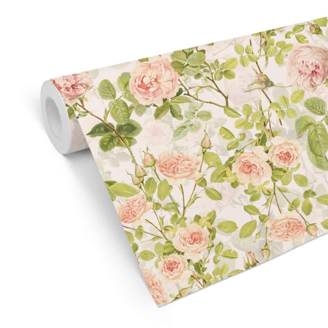 K&L Wall Art Mustertapete Floral Pastell Wandschutz Pfingstrosen Vintage Vliestapete Rosen, Petunien Tapete
