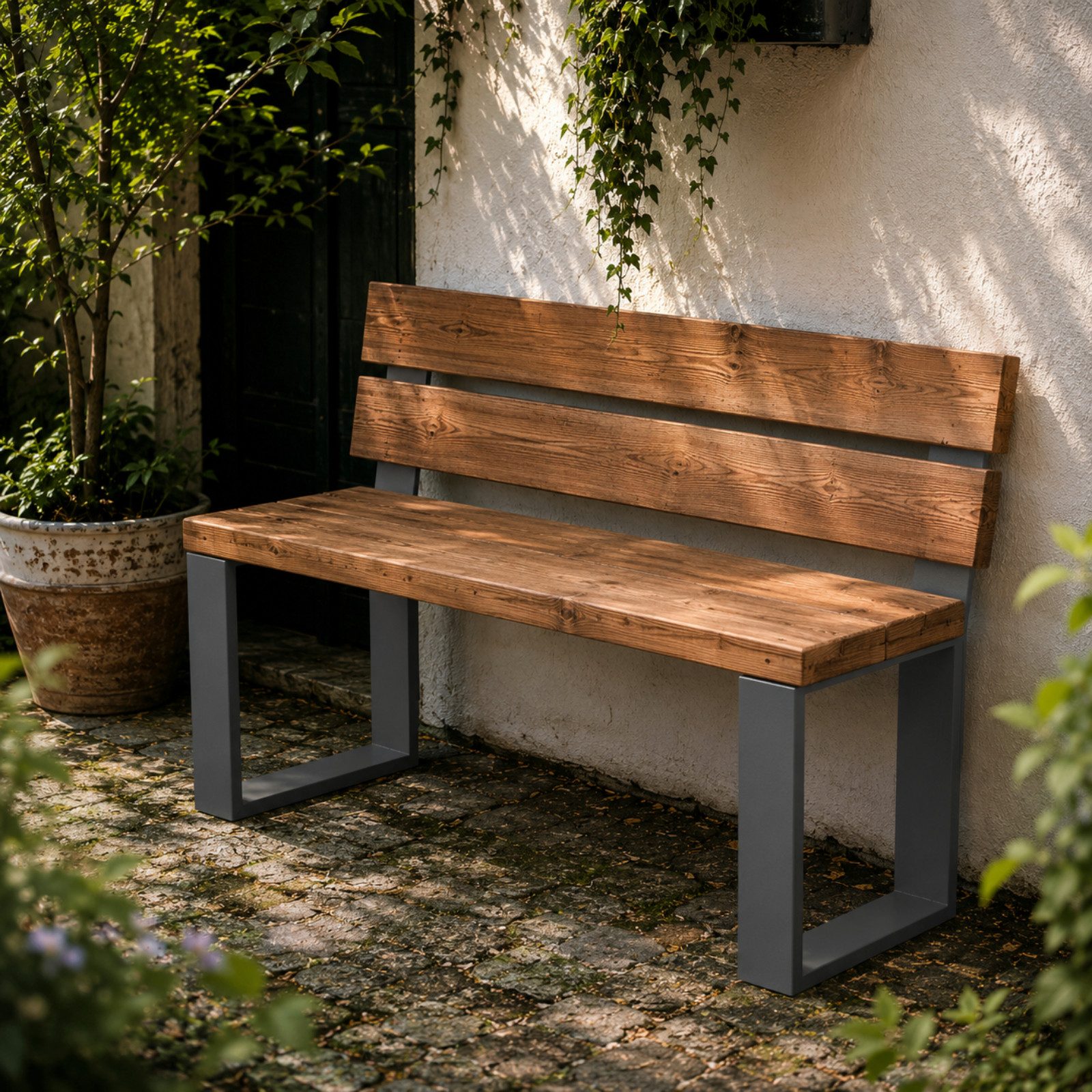 HAGO Sitzbank 2er Set Bankkufen Bankgestell Möbelfüße Gartenbank Anthrazit Stahl (2-St., 2er Set), Witterungsbeständig