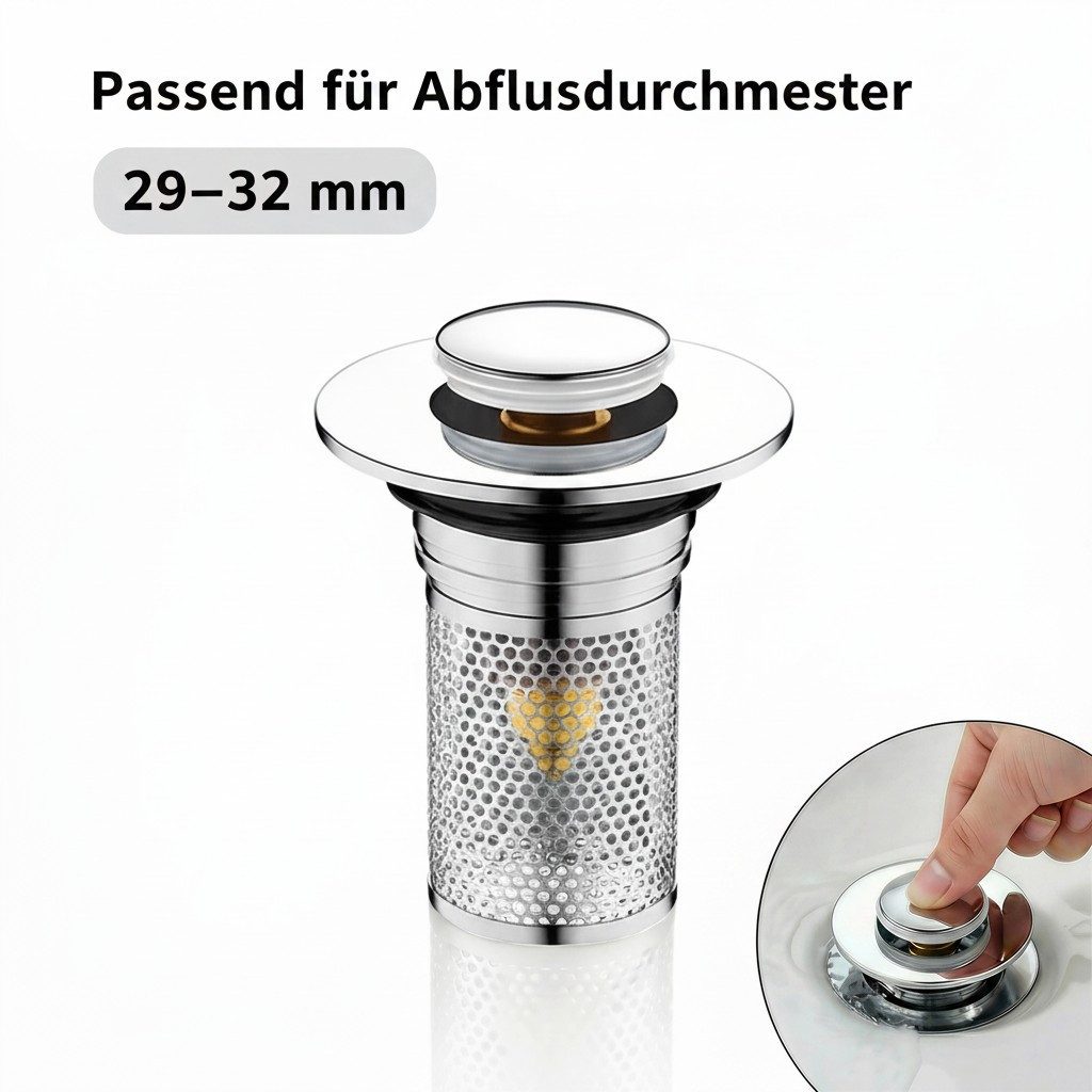 JASLIFE Waschbeckenstöpsel Pop-up-Ablaufstopfen für Waschbecken Ablaufloch Ø 29-32mm, (2 St), Für Ablauflöcher mit Ø 29–32 mm