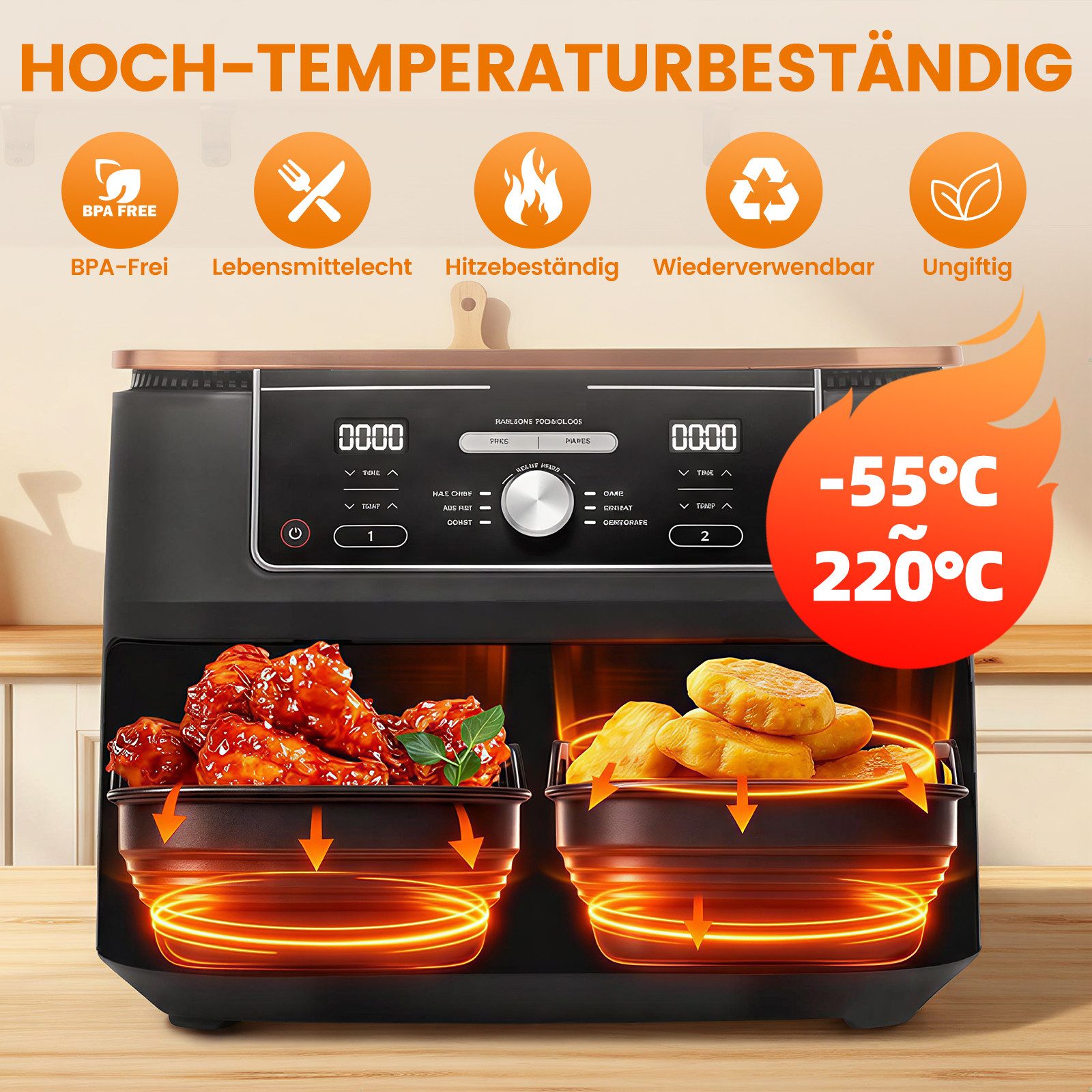 Bundviel Backform Heißluftfritteuse Zubehör 24-tlg set für Ninja AF300EU AF400EU, (Set 24-tlg), Airfryer Zubehör für Ninja Foodi Max Dual Zone, Isolate oil stai – Bild 2 von 5
