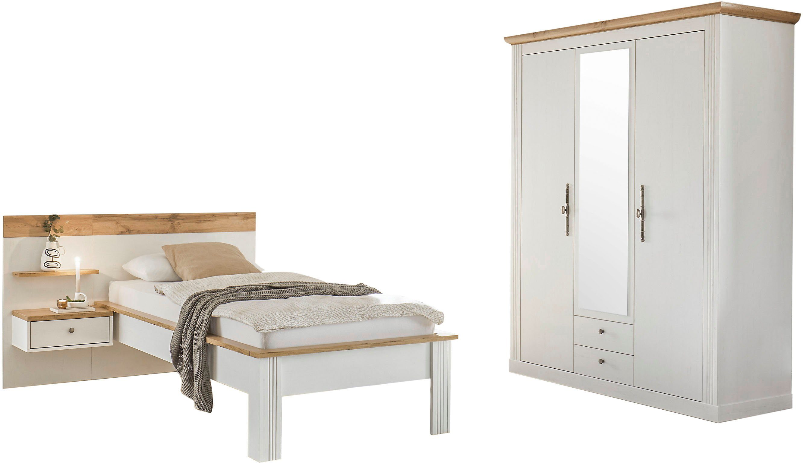 Home affaire Schlafzimmer-Set Westminster, beinhaltet 1 Bett, Kleiderschrank 3-türig und 1 Wandpaneel