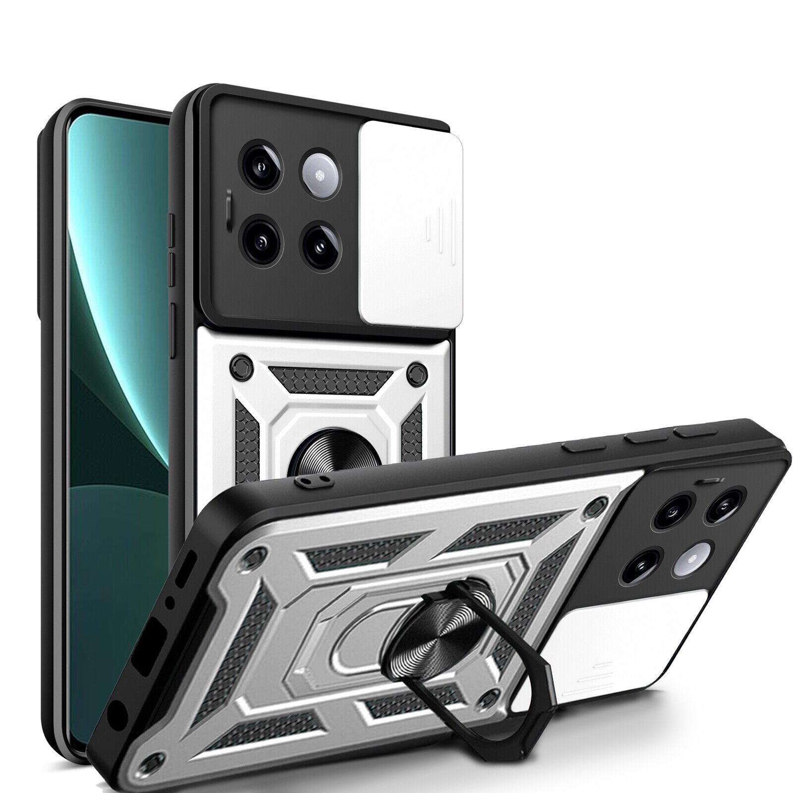 betterfon Handyhülle Panzerhülle für Xiaomi 14 Pro mit Kameraschutz & Ringhalter, Outdoorhülle mit Smartstand und Silikonkern