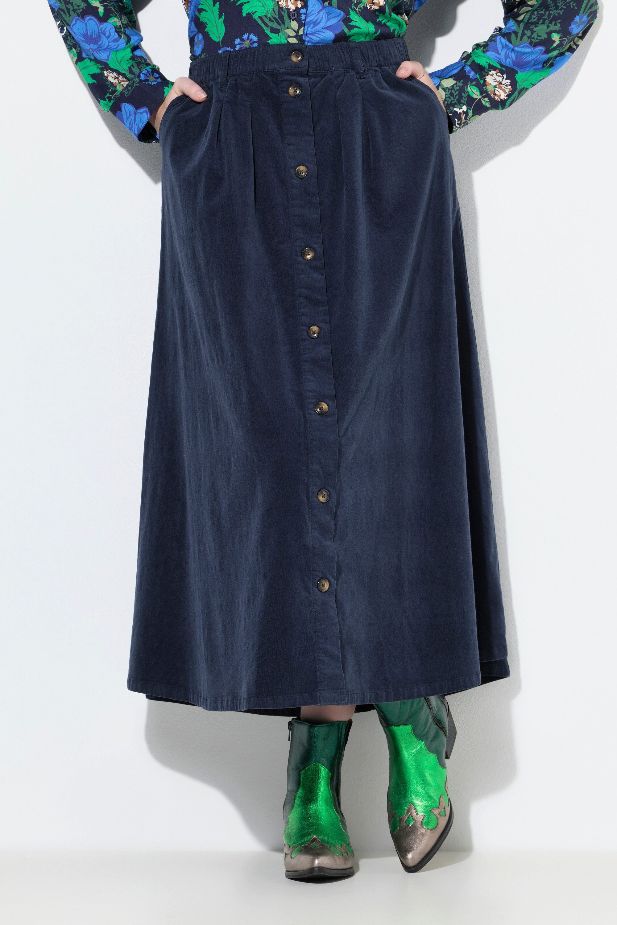 Ulla Popken Jerseyrock Cord-Maxirock A-Linie Knopfleiste Elastikbund günstig online kaufen