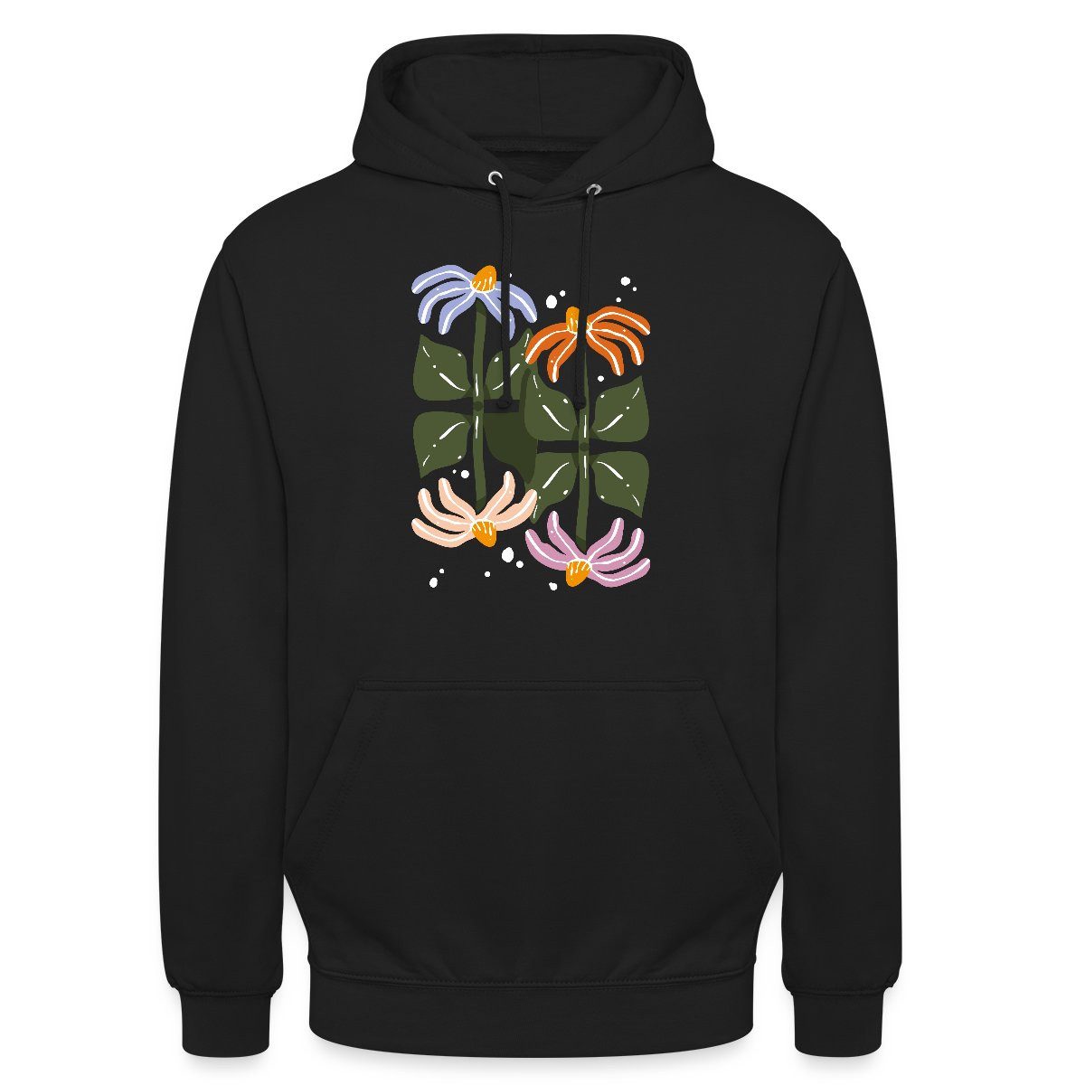 Spreadshirt Hoodie Bunte Retro Blumen Illustration Im Boho Stil Unisex Hoodie (1-tlg) Unisex-Schnitt: Sitzt bei Männern körpernah, bei Frauen weit