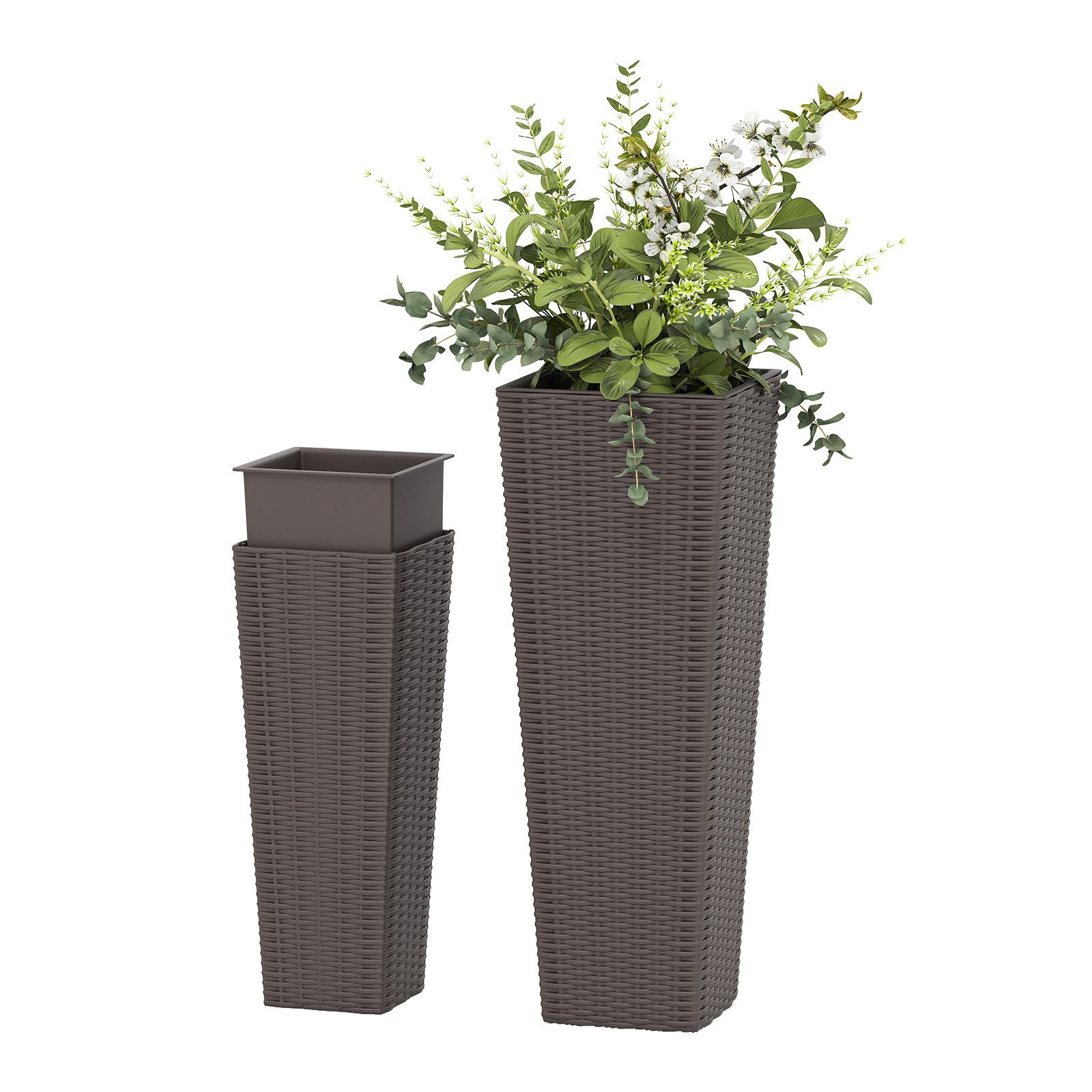 KOMFOTTEU Blumentopf (2 St), große konische Pflanzgefäße mit Innenablagen