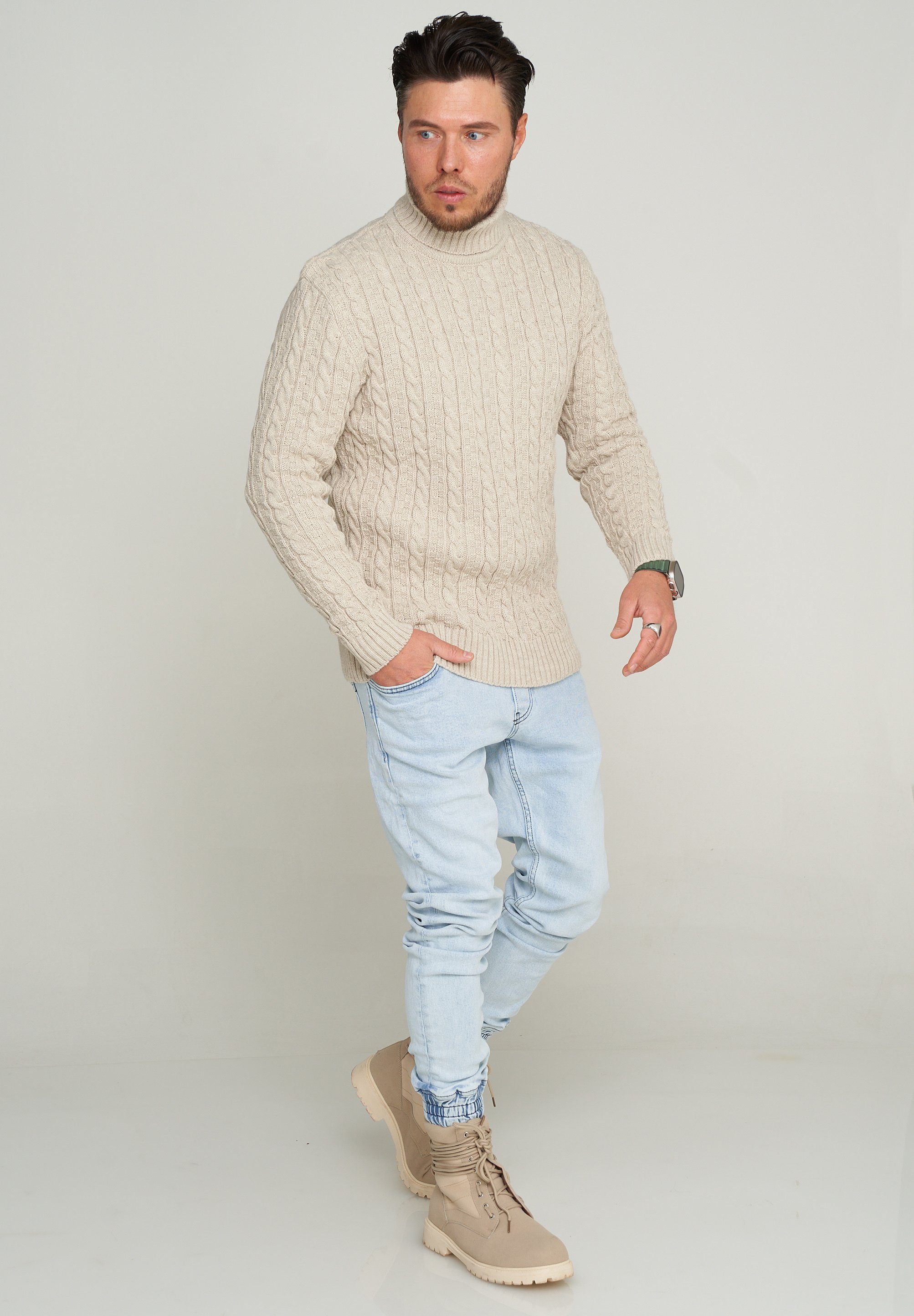 CARISMA Rollkragenpullover CRMUS Grobstrick Zopf-Muster