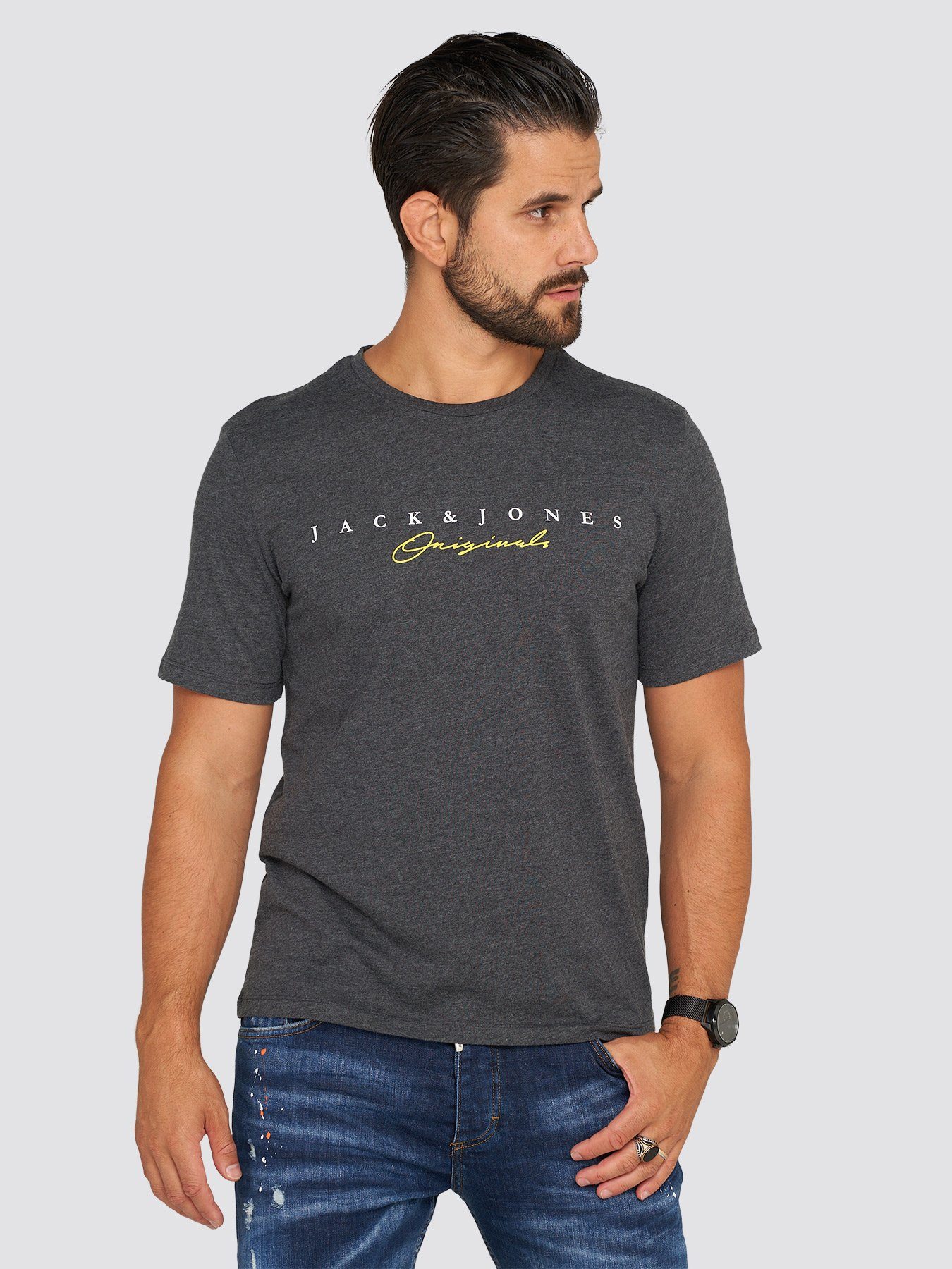 Jack & Jones T-Shirt JJHARRISON TEE SS CREW NECK Dark Grey Melange