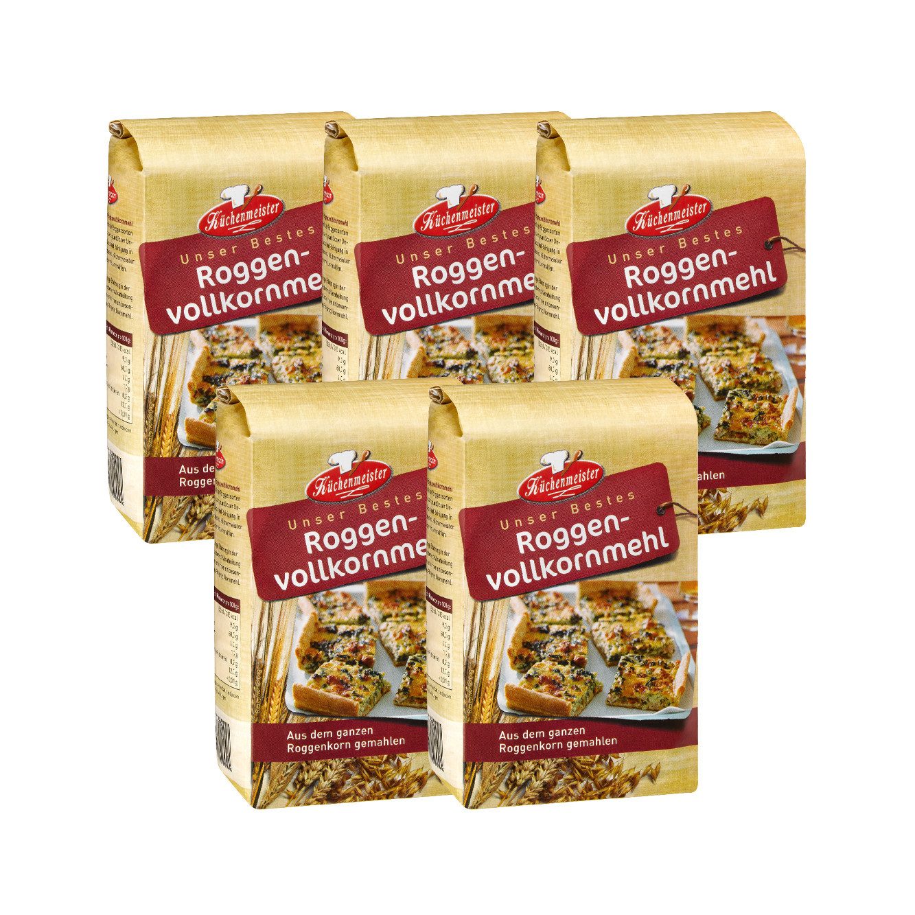 Bielmeier Mehl Roggenvollkornmehl 5 Stück á 1kg Küchenmeister, 1 x 5000 g, Das Getreide stammt von Landwirten aus der Region (SET223003-5)