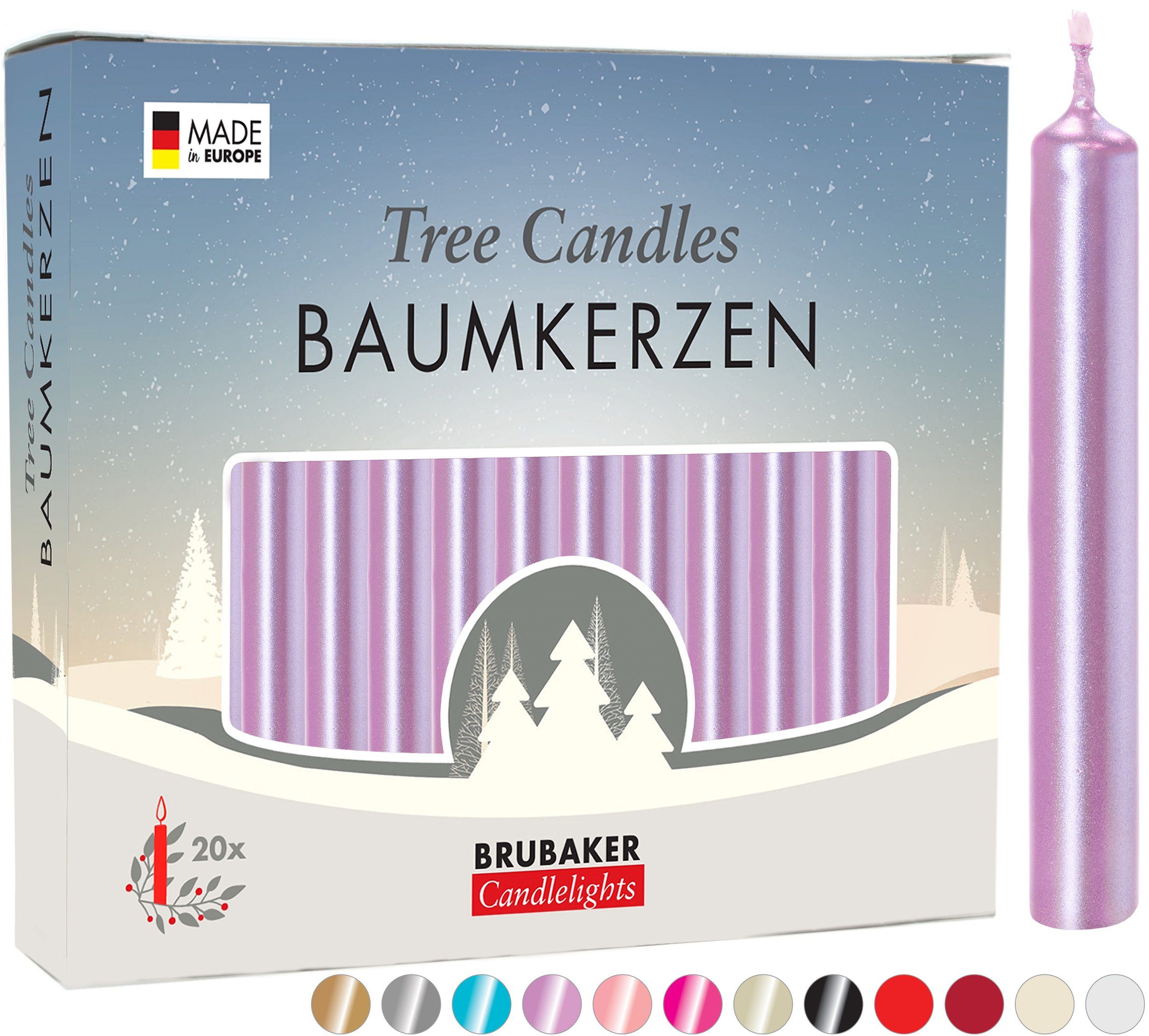 BRUBAKER Tafelkerze Baumkerzen aus Wachs (1 Packung Christbaumkerzen, 20-tlg., Воскові свічки für Weihnachtsdekoration, bunte Weihnachtskerzen), rauchfreie und geruchsneutrale Pyramidenkerzen