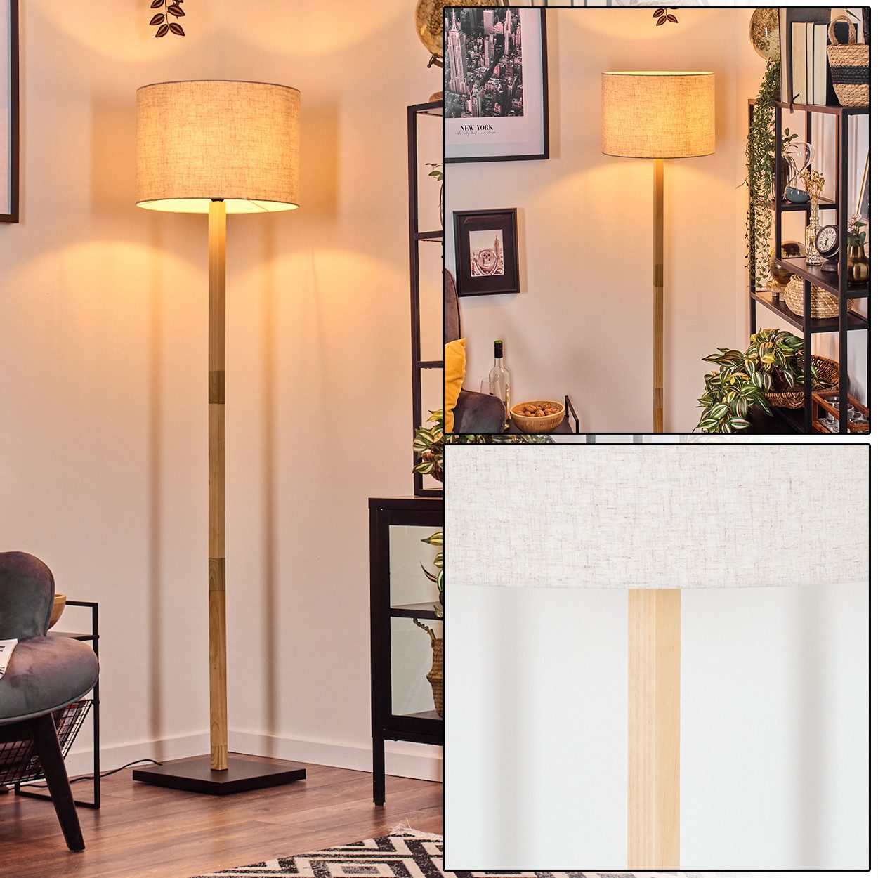 hofstein Stehlampe Stehlampe aus Holz/Stoff in günstig online kaufen