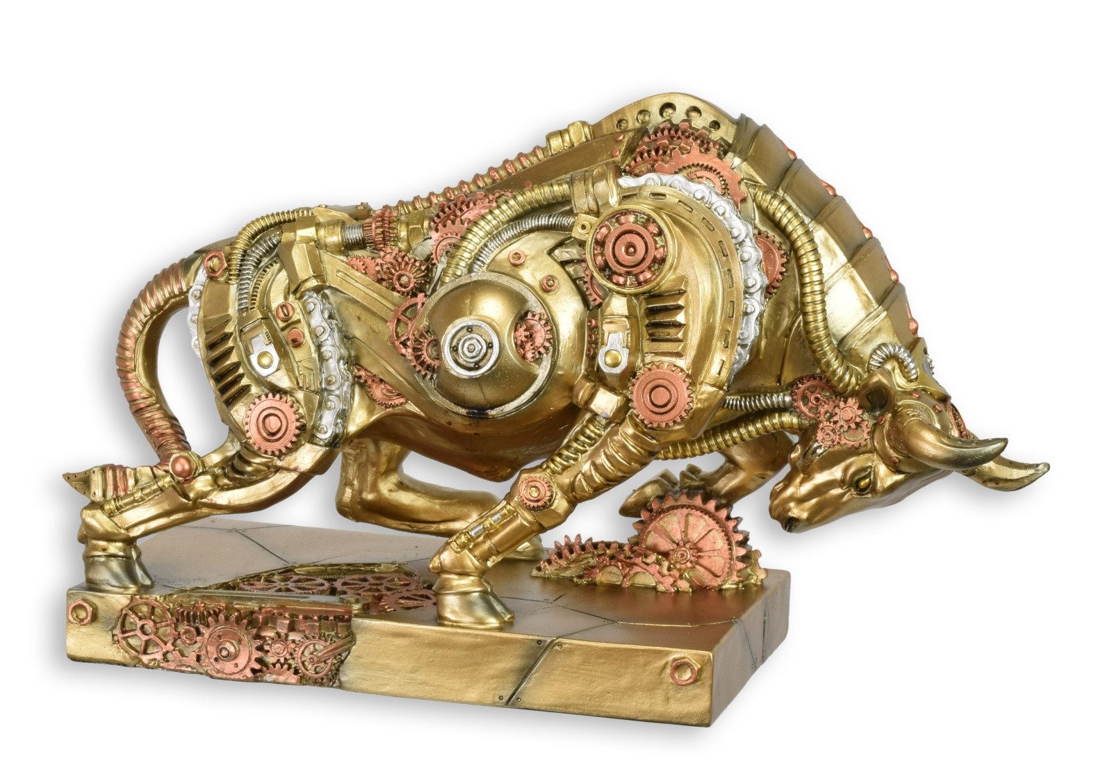 Dekoobjekt Steampunk-Figur angreifender Stier aus Kunstharz Replikat Retro Design