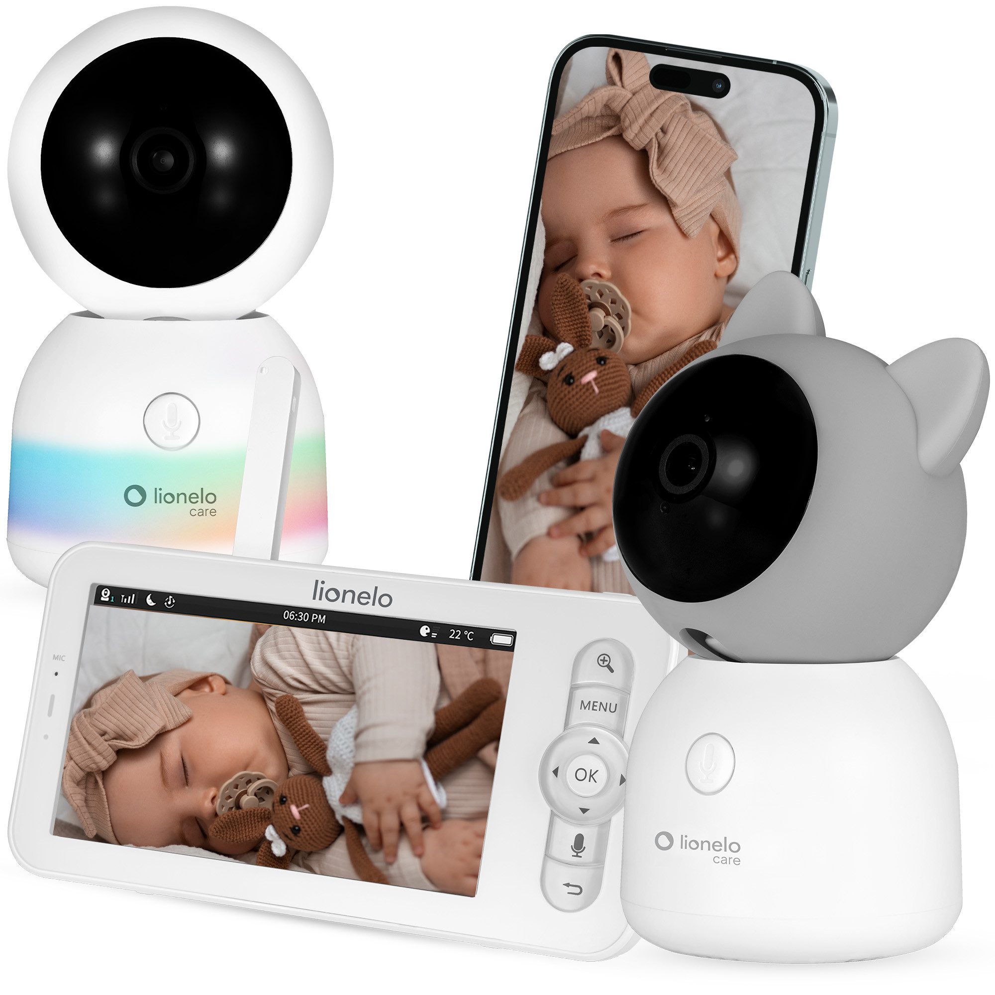 lionelo Video-Babyphone BABYLINE 9.2 AI, Set, AI-Kamera + 5" Monitor + USB-C + Netzteil, AI-Kamera/5Zoll/DualBand/Nachtlicht/Tracking/VOX