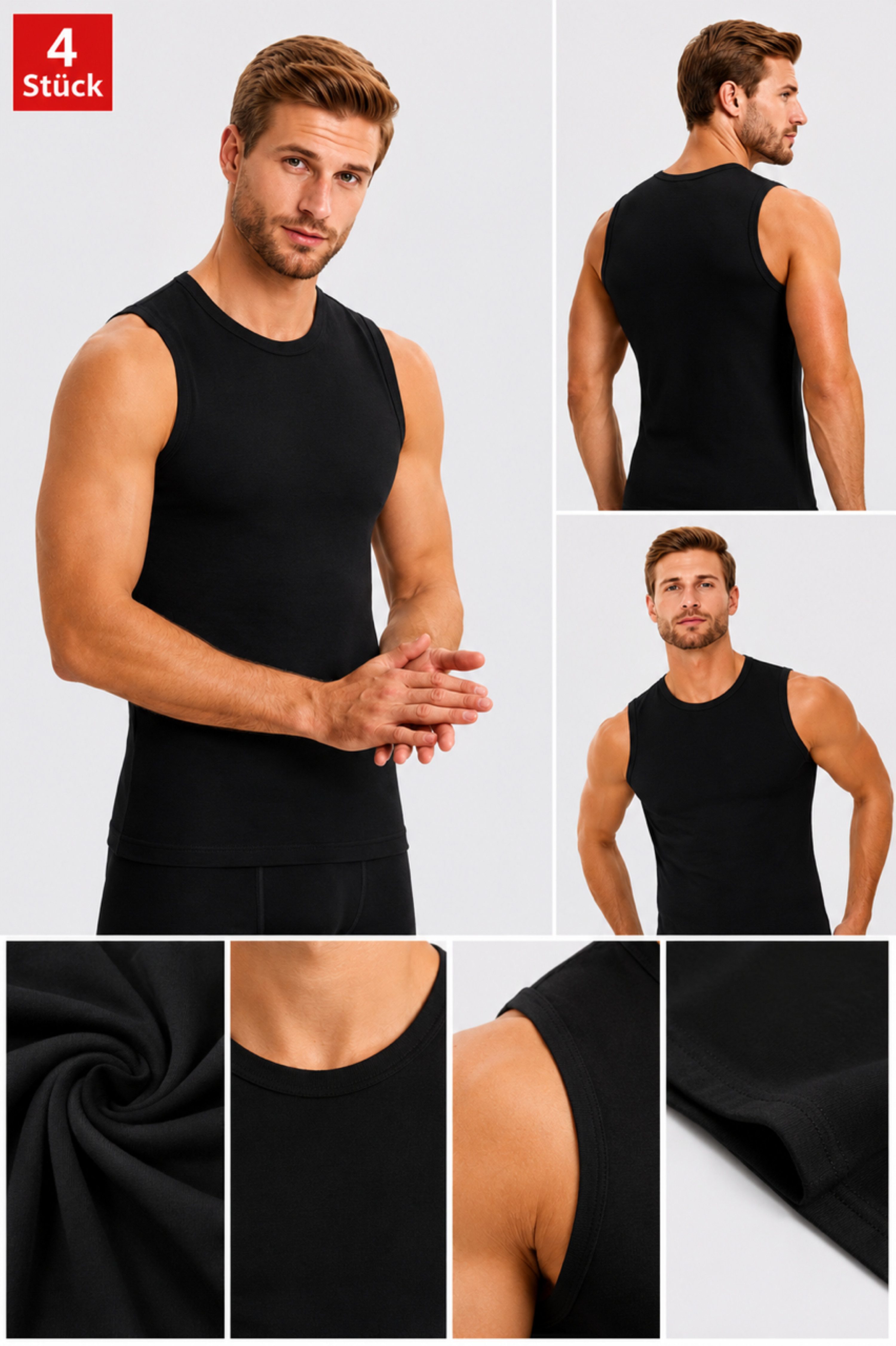 DDOnlineShop Unterhemd Herren Tank Top Ärmellos mit Rundhals Muskelshirts (Spar-Set, 4-St., 4er-Pack)