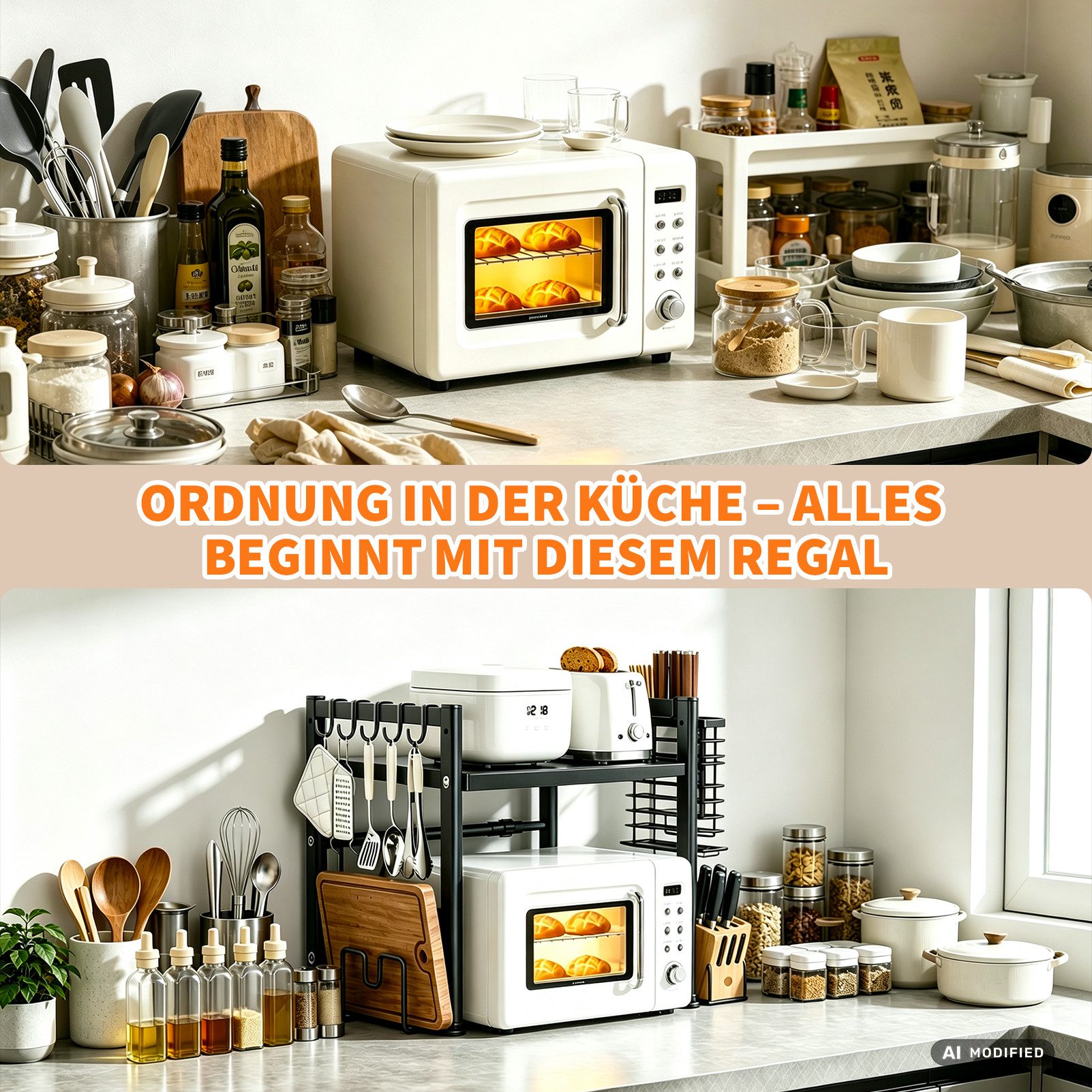 Esun Standregal Mikrowellen Regal 2-Stufig Microwave Shelf Schrank Küchenregal, Stahl, Mikrowellenregal mit 5 Haken, Schneidebrettständer