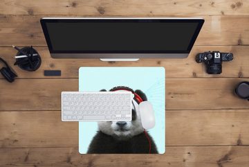 MuchoWow Gaming Mauspad Panda - Kopfhörer - Tier - Musiknoten - Rot (1-St), Mousepad mit Rutschfester Unterseite, Gaming, 40x40 cm, XXL, Großes
