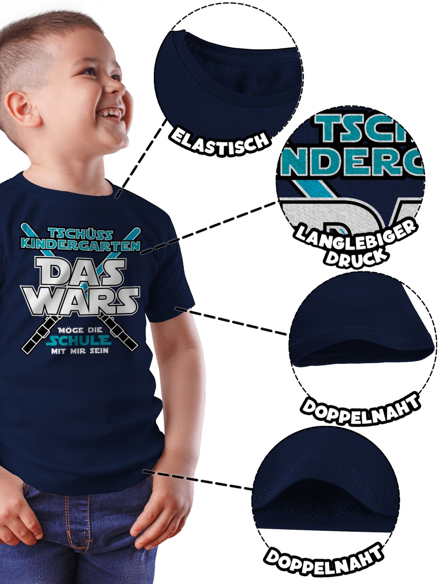 Das Geschenke T-Shirt Blau 1 Kindergarten Einschulung Tschüss Wars Navy Schulanfang Kita Junge Shirtracer