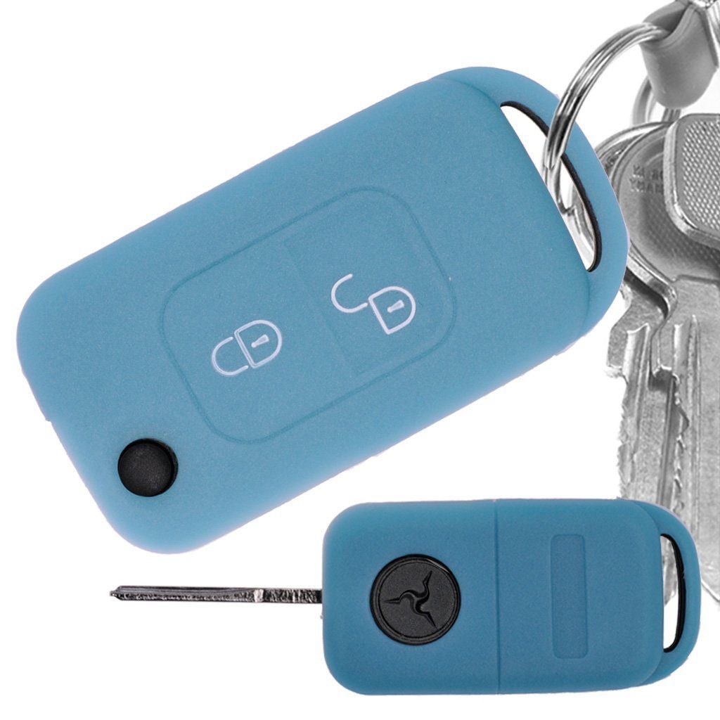 mt-key Schlüsseltasche Autoschlüssel Benz SLK Klappschlüssel Tasten A-Klasse fluoreszierend Silikon W168 Blau, R170 für Mercedes Schutzhülle Softcase 2