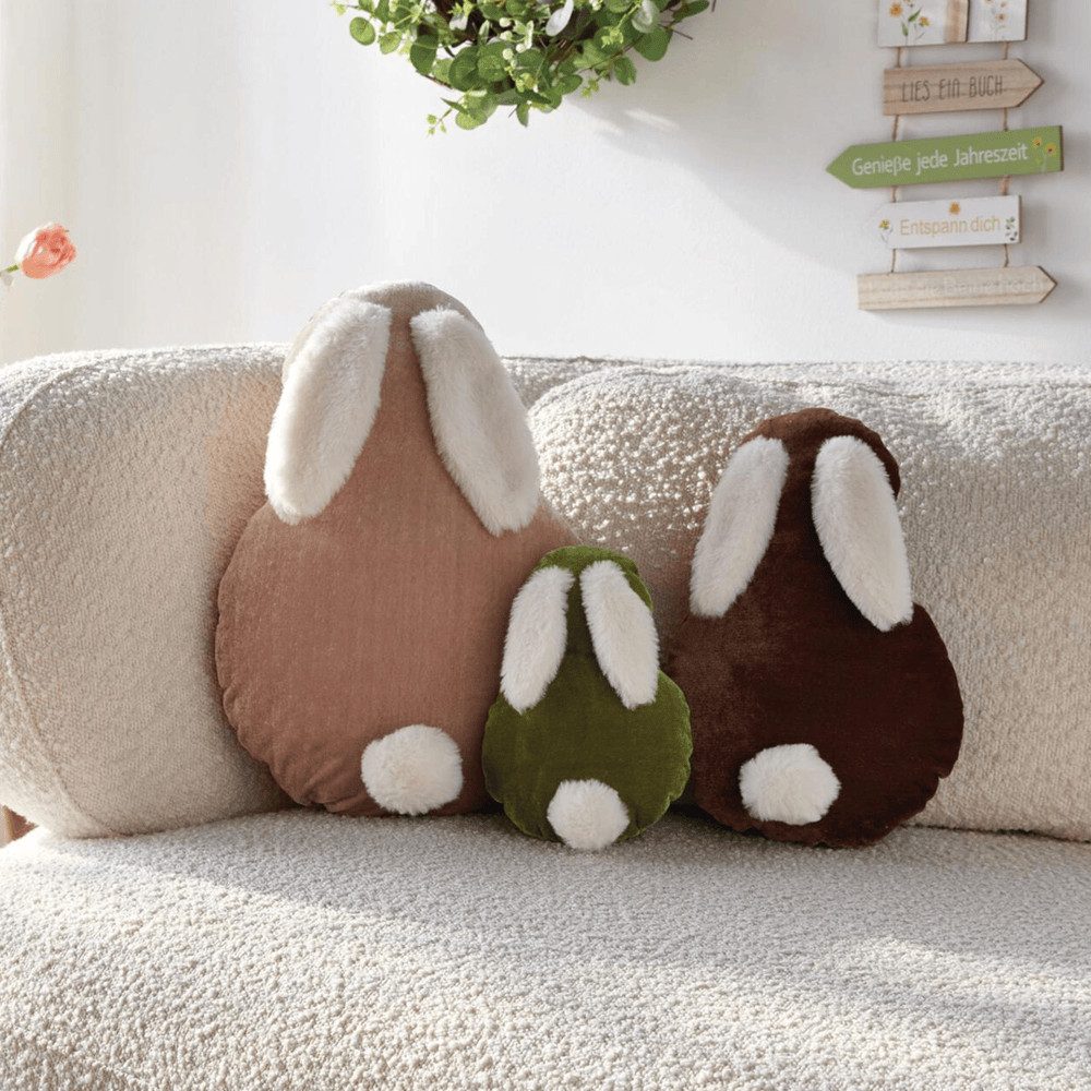 Home-trends24.de Dekokissen Hase flauschig Deko Samt Kissen Couch Sofa 3er-Set