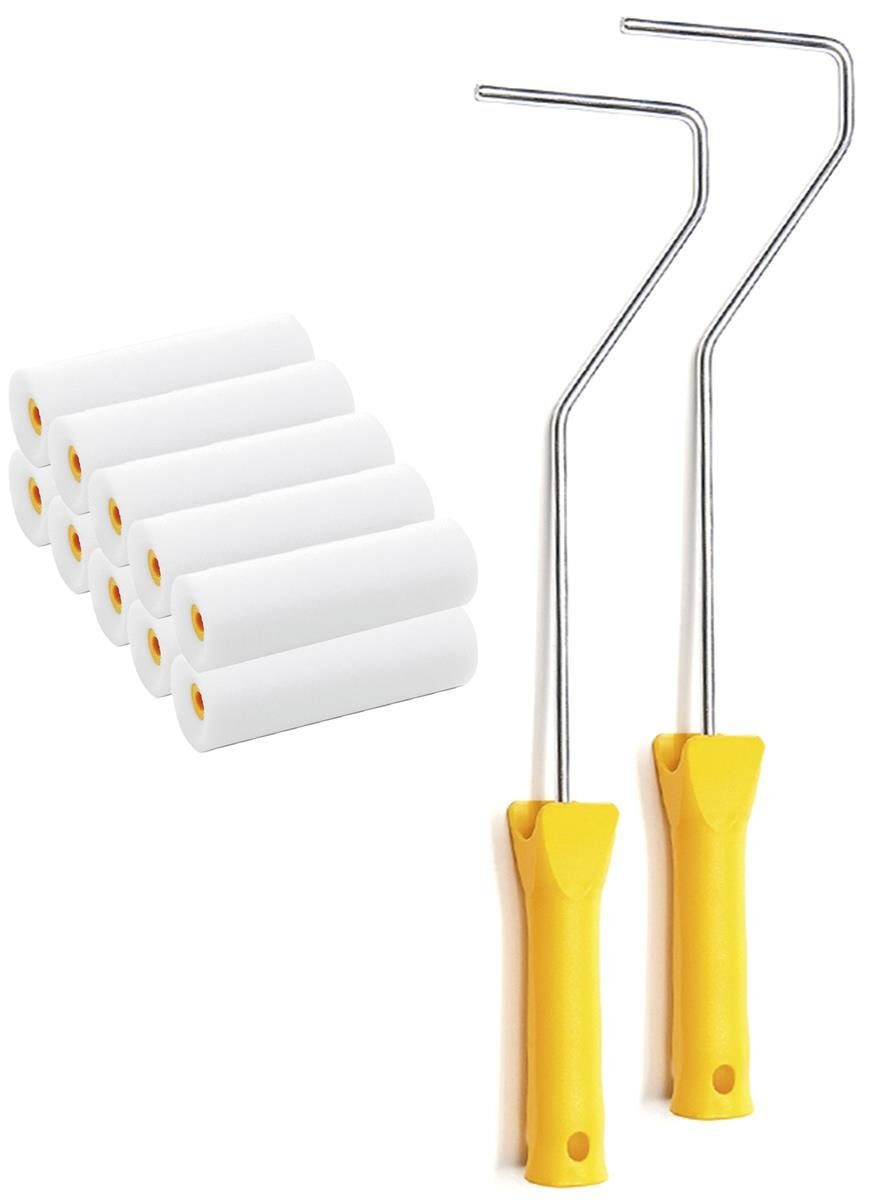 varivendo Farbwalze Farbroller Set, 10 x Farbrollen 10 cm + 2 Farbrollenbügel (Set, 12-St., Schaumwalzen und Farbrollenbügel), Farbroller Farbwalze Farbroller Streichrolle Malerrolle